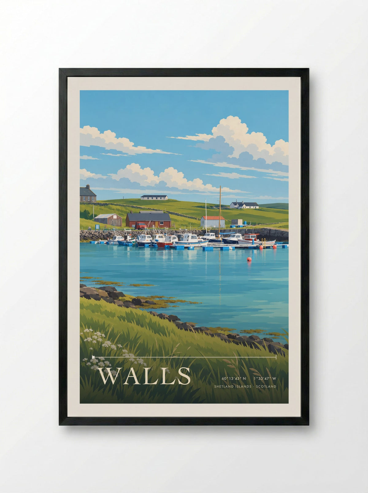 Walls, Shetland Islands | Travel Poster - Framed Print Black