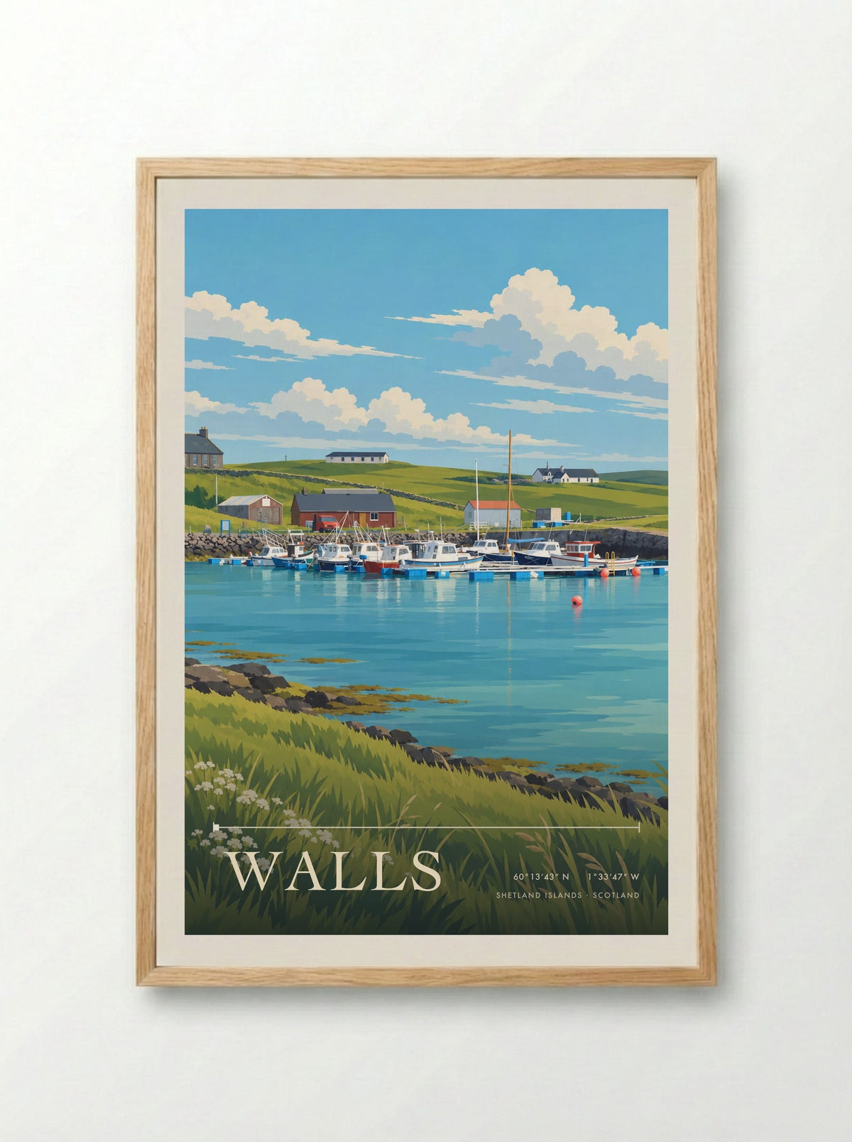 Walls, Shetland Islands | Travel Poster - Framed Print Wood