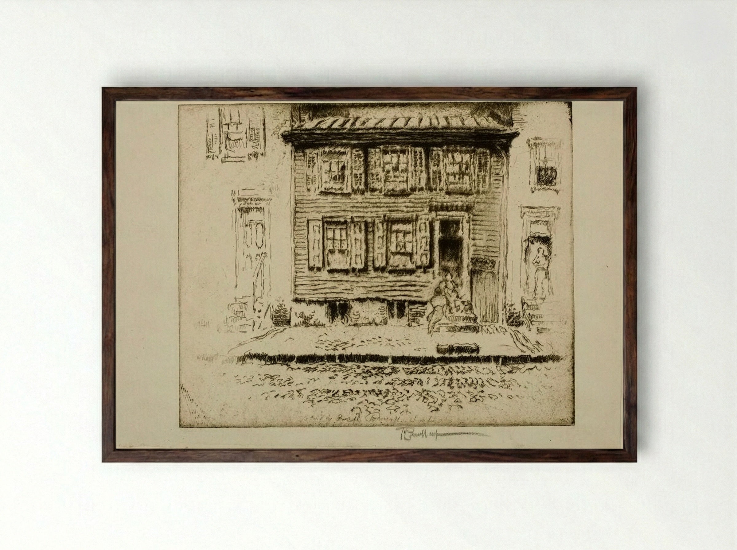 Walt Whitman's House, Camden, New Jersey - Joseph Pennell - Framed Print Dark Wood