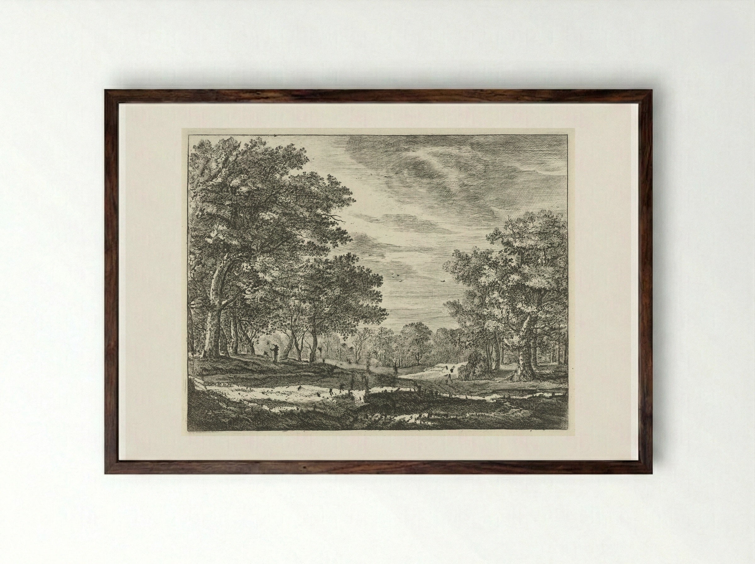 Wandelaar in het Haagse Bos - Roelant Roghman - Framed Print Dark Wood