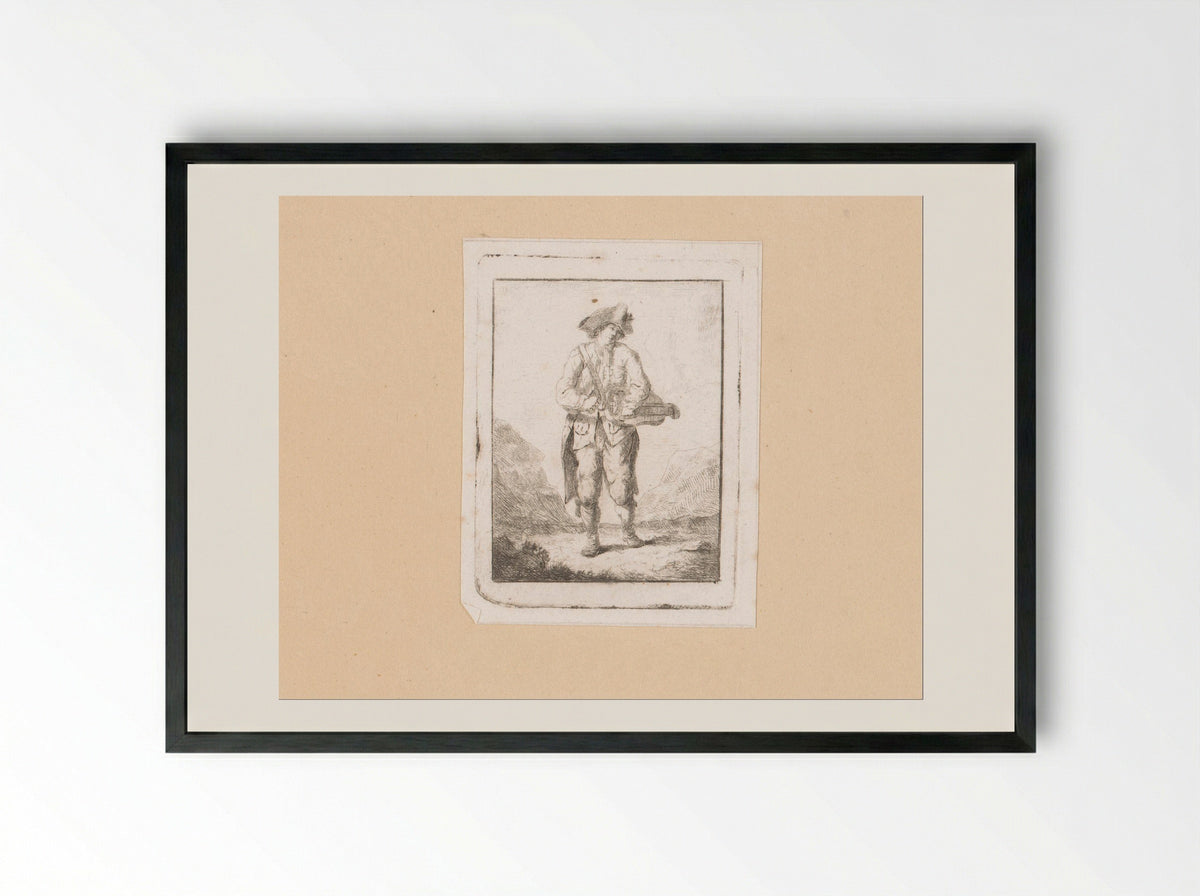 Wandelaar met muziekinstrument - Johann Friedrich Morgenstern - Framed Print Black