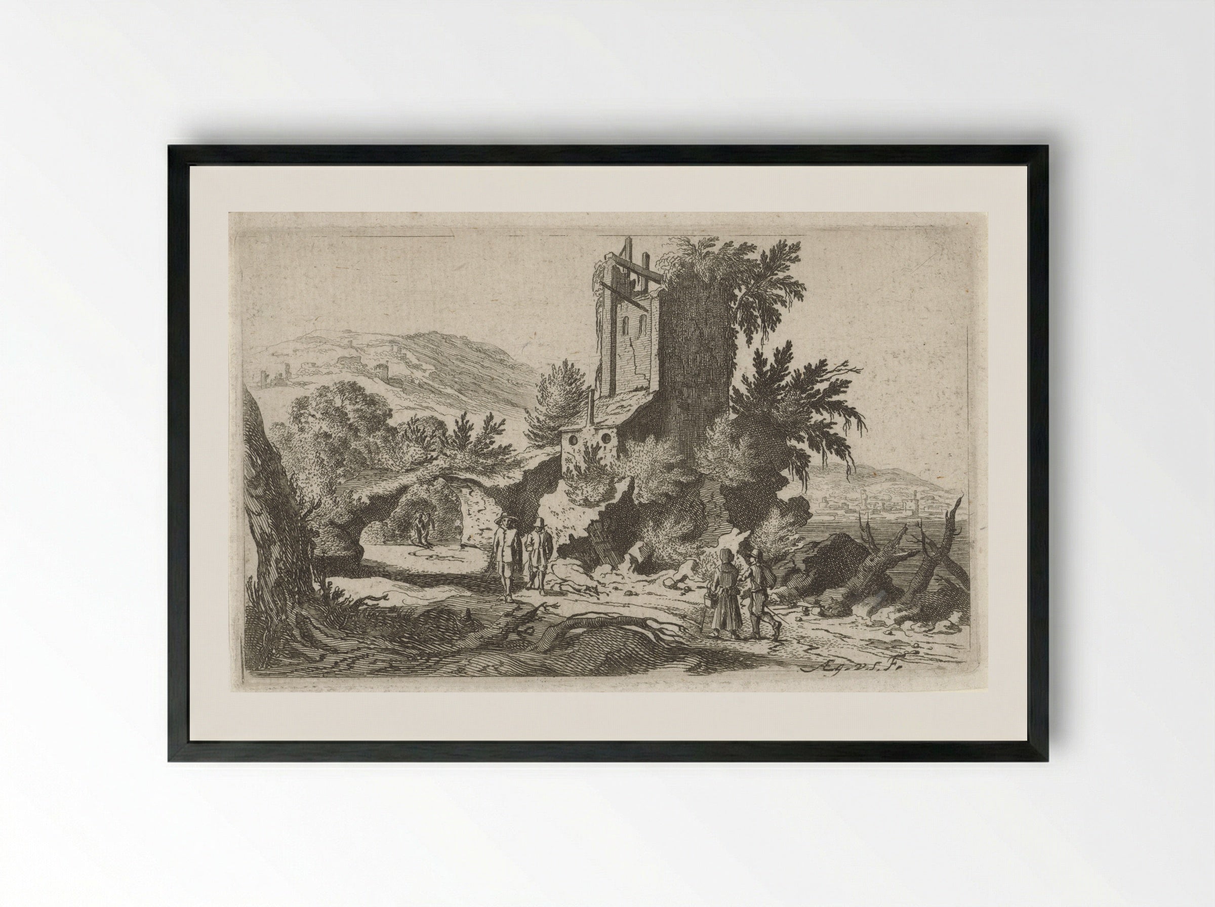 Wandelaars bij een ruïne - Gillis van Scheyndel (I) - Framed Print Black