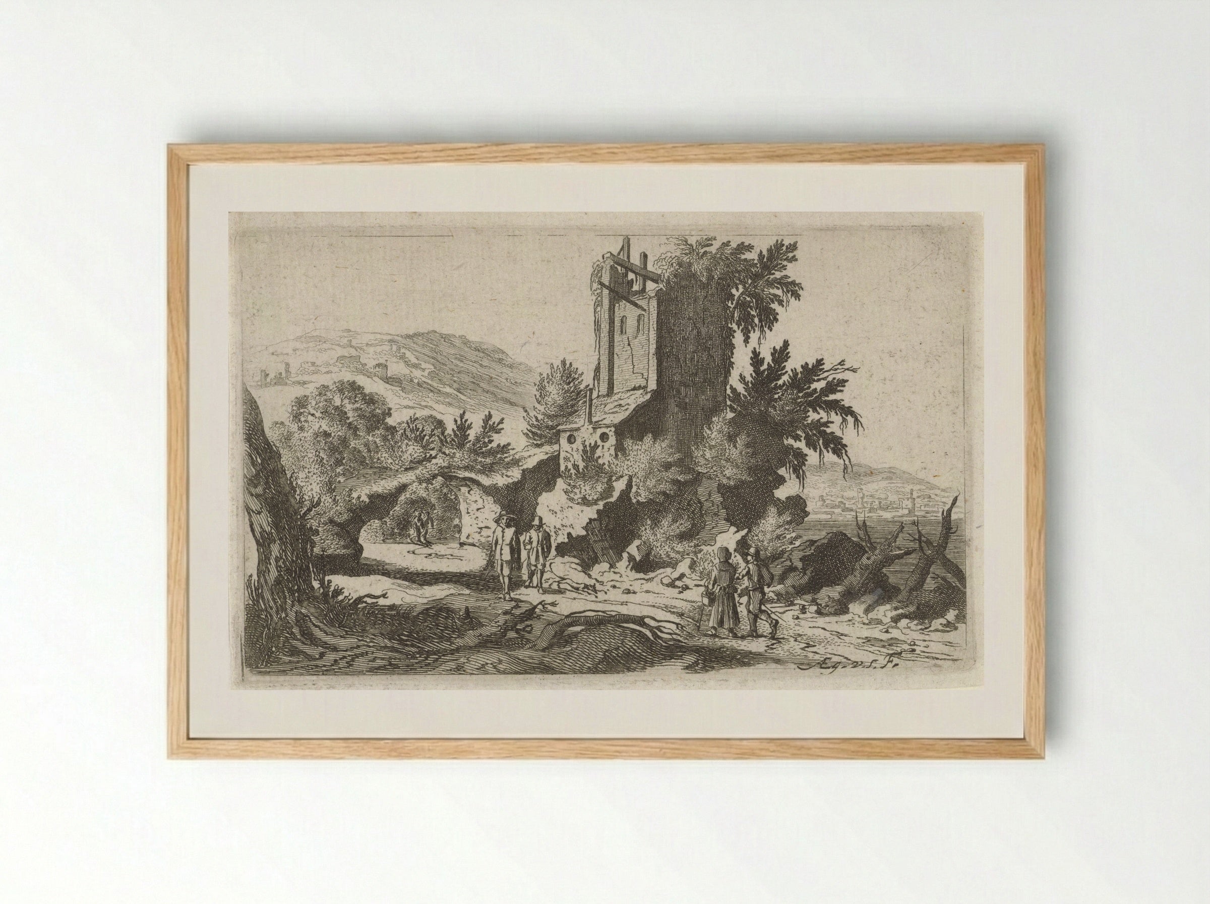 Wandelaars bij een ruïne - Gillis van Scheyndel (I) - Framed Print Wood