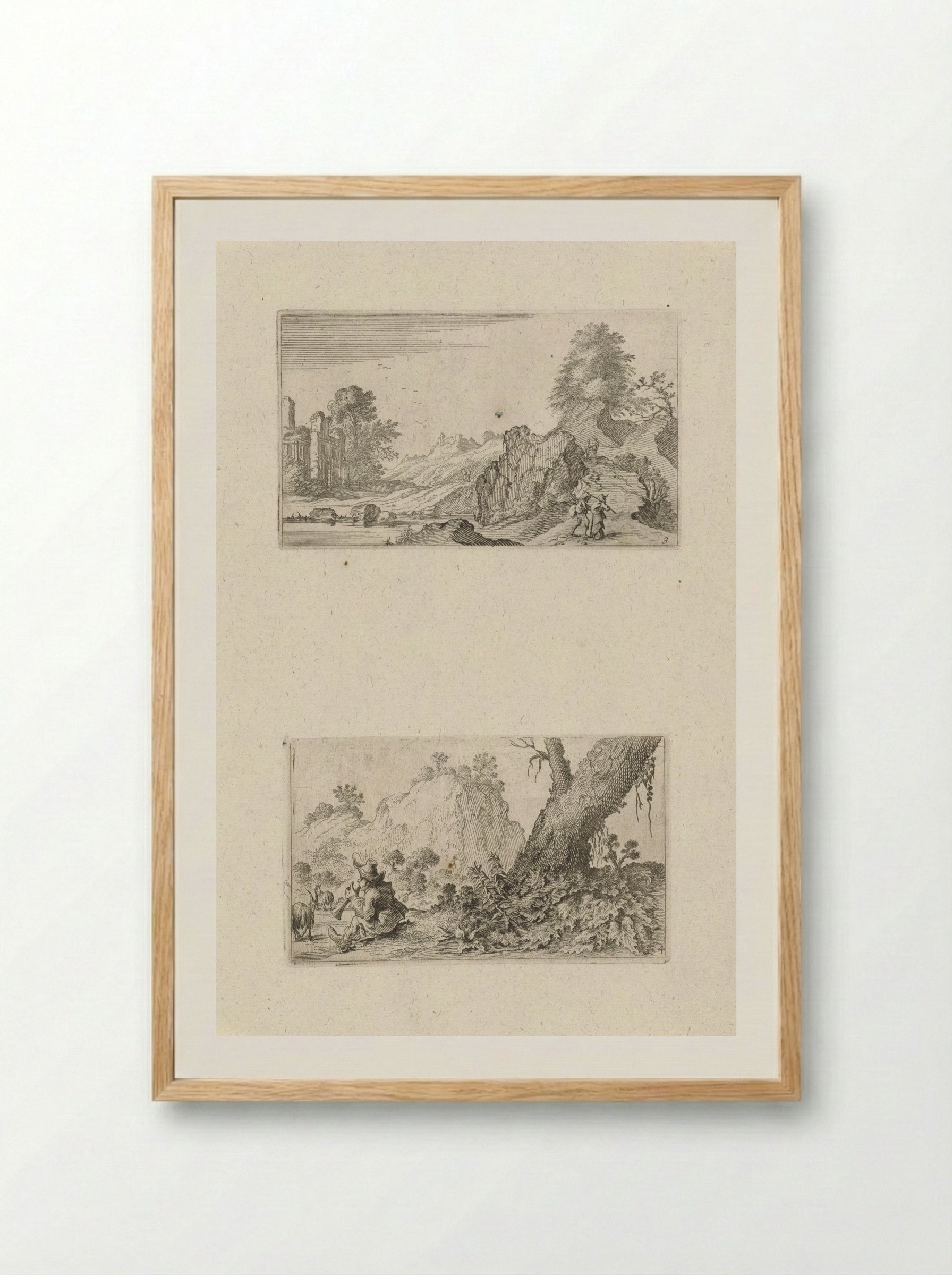 Wandelaars in een heuvellandschap en herdersjongen - Gillis van Scheyndel (I) - Framed Print Wood