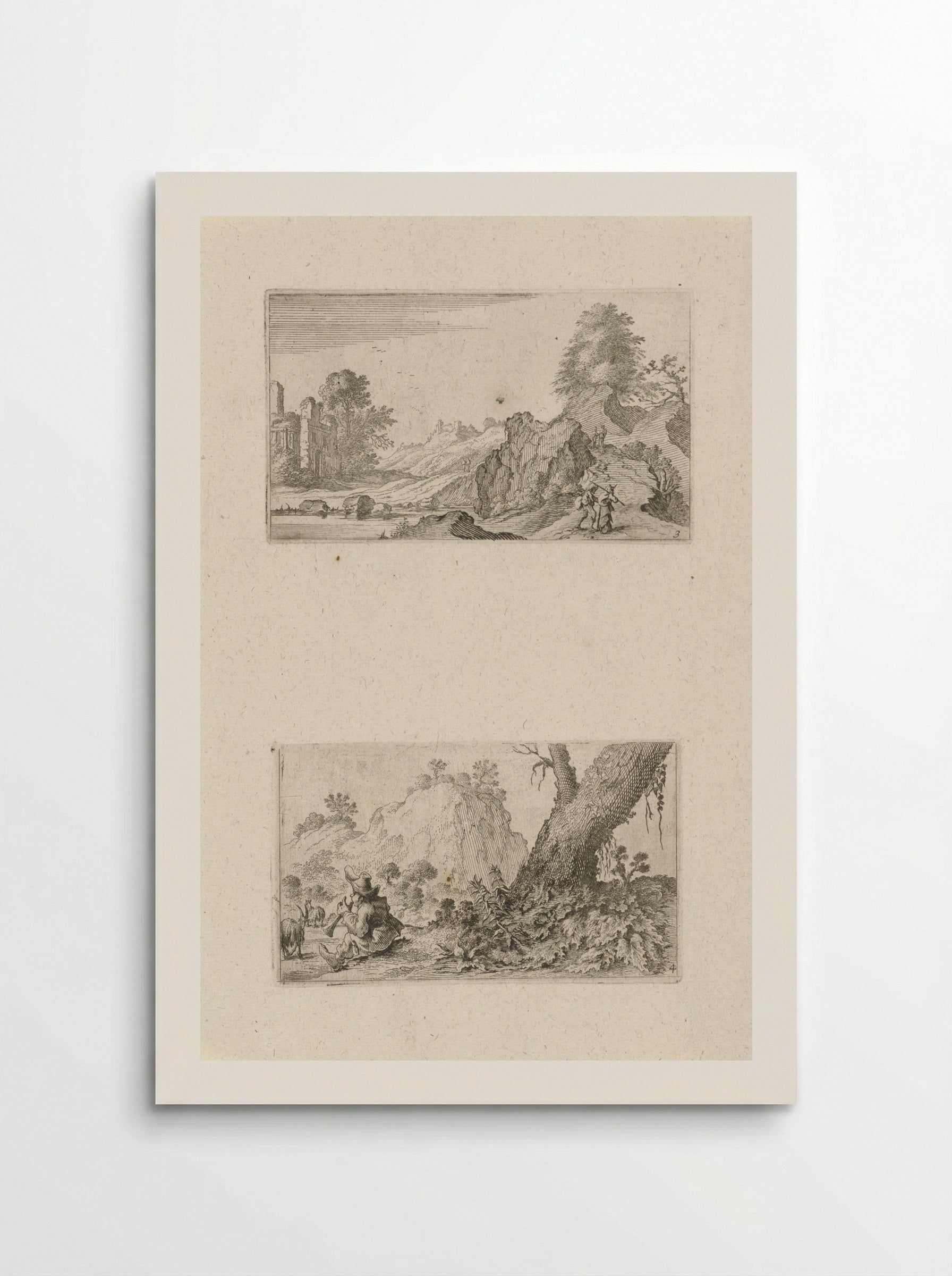Wandelaars in een heuvellandschap en herdersjongen - Gillis van Scheyndel (I) - Poster
