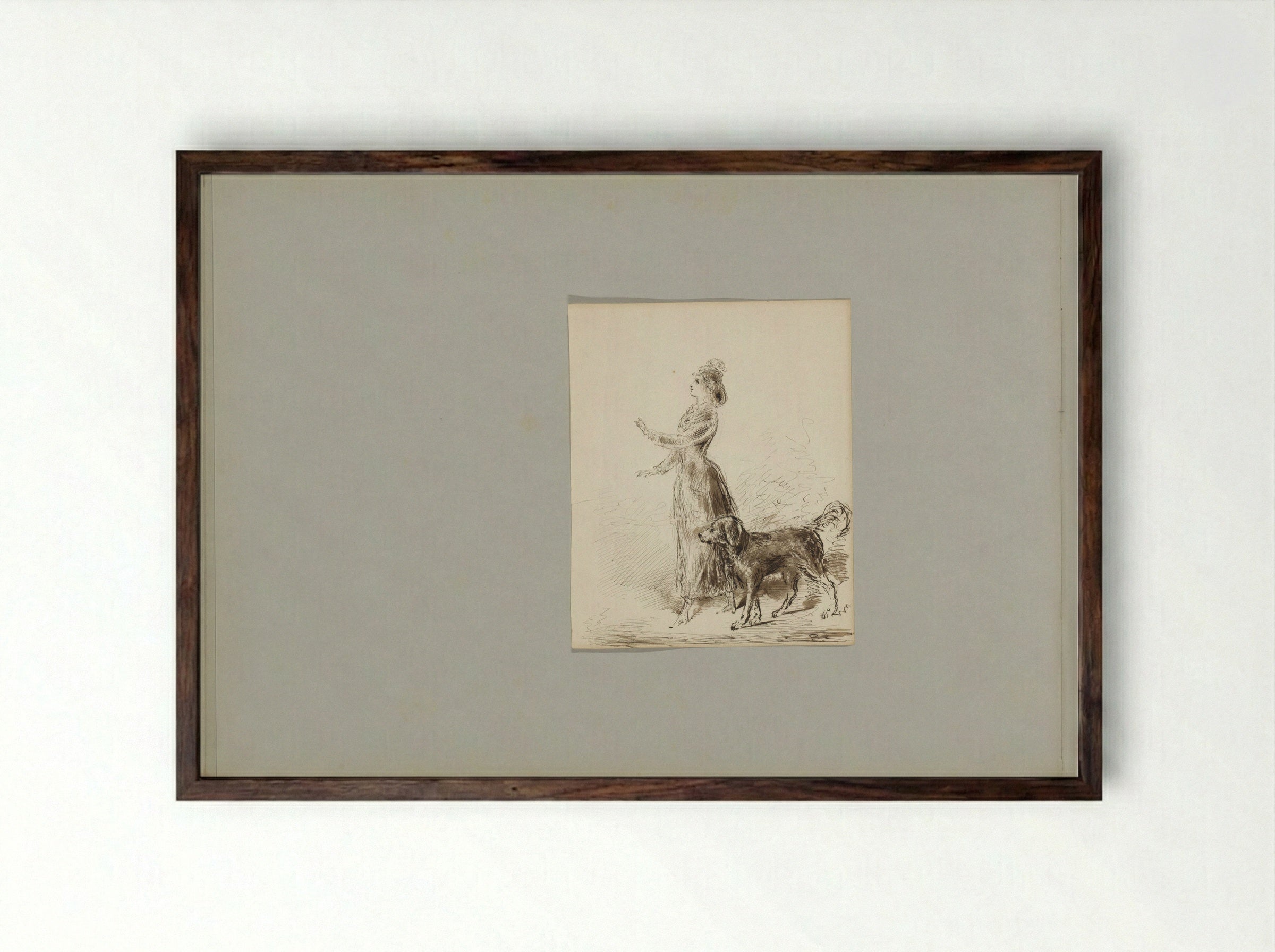 Wandelende vrouw met hond - Alexander Ver Huell - Framed Print Dark Wood