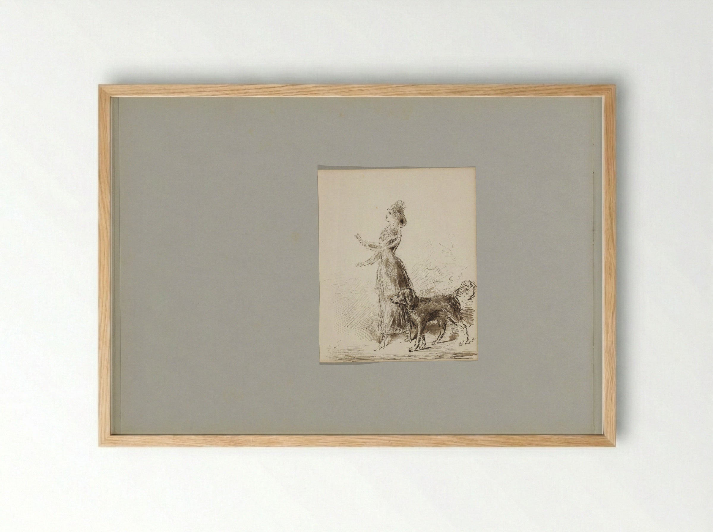 Wandelende vrouw met hond - Alexander Ver Huell - Framed Print Wood