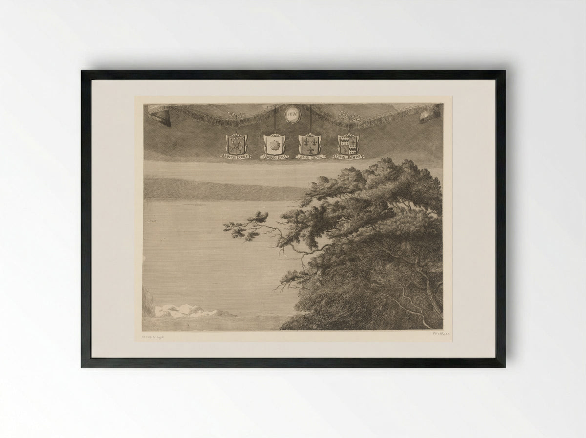 Wandelrit van prins Willem III buiten Den Haag (blad middenboven) - Johannes Kip - Framed Print Black