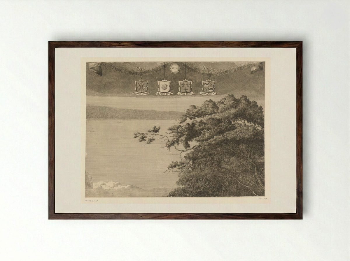 Wandelrit van prins Willem III buiten Den Haag (blad middenboven) - Johannes Kip - Framed Print Dark Wood