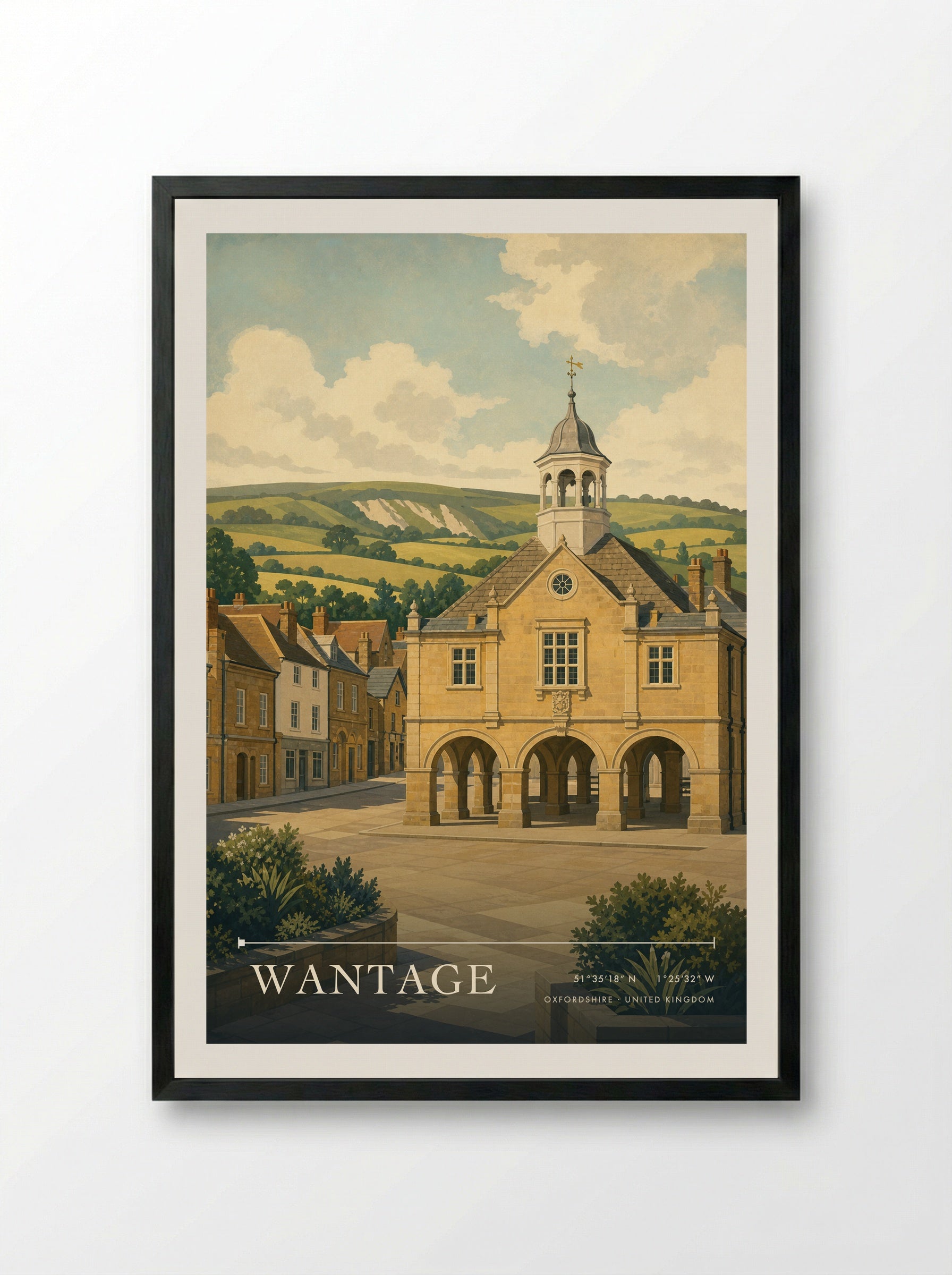 Wantage Oxfordshire United Kingdom Travel Poster - Framed Print Black