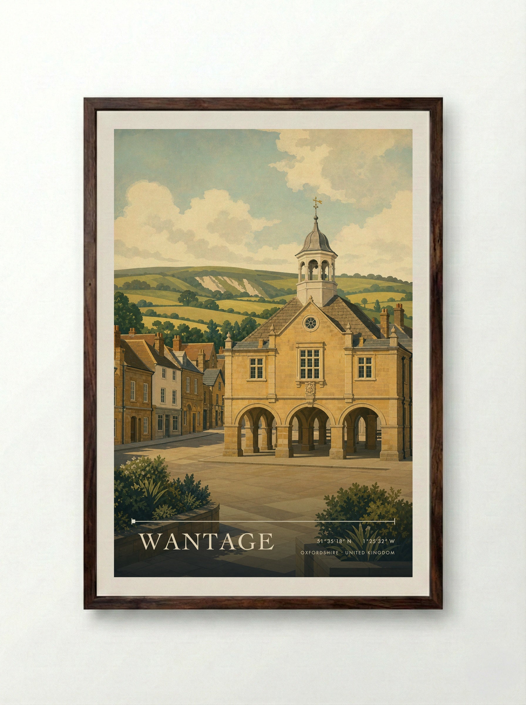 Wantage Oxfordshire United Kingdom Travel Poster - Framed Print Dark Wood