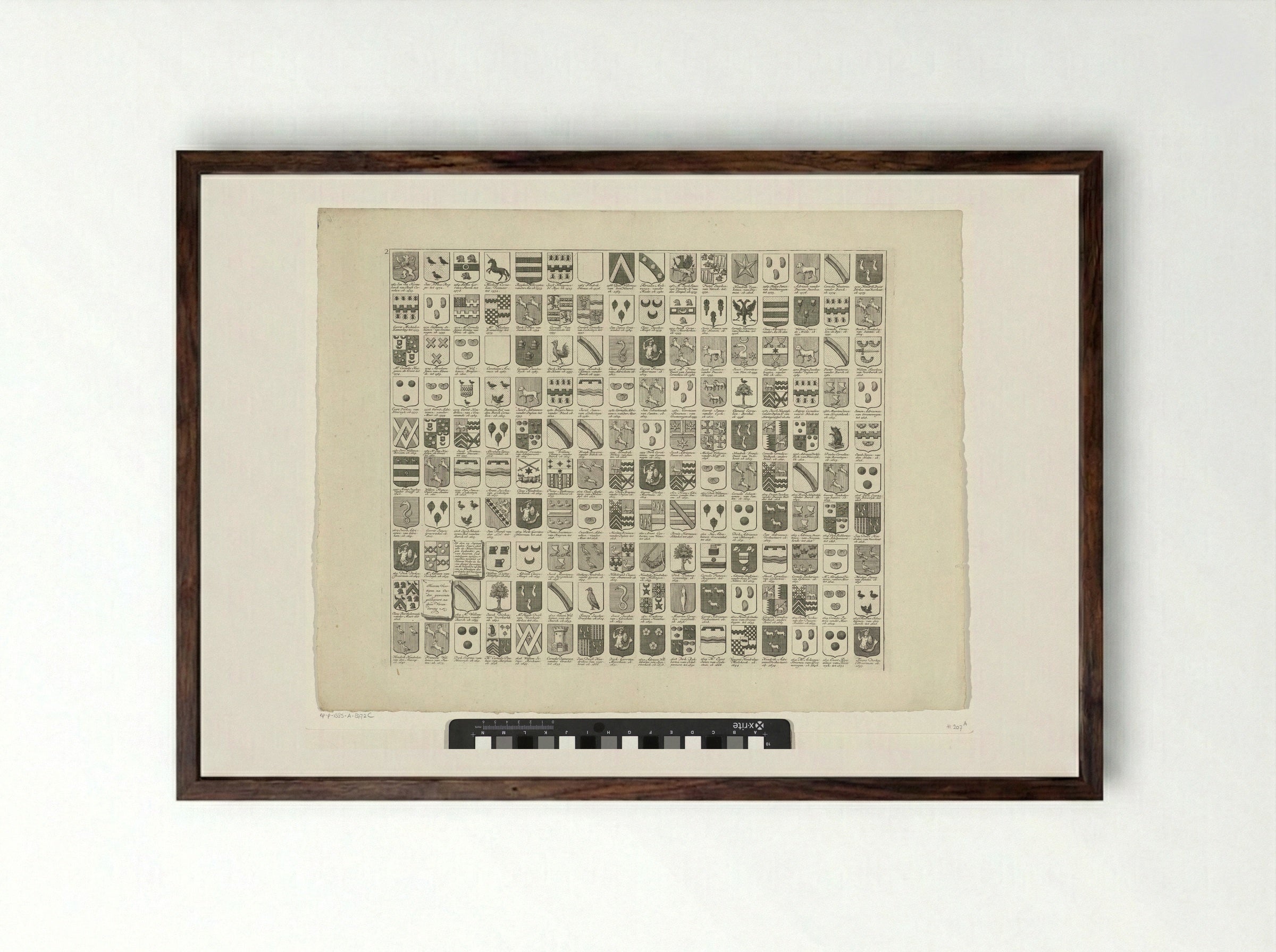 Wapenkaart met de wapens en namen van de Heren Veertigen van Delft, 2 - Hendrik de Leth - Framed Print Dark Wood