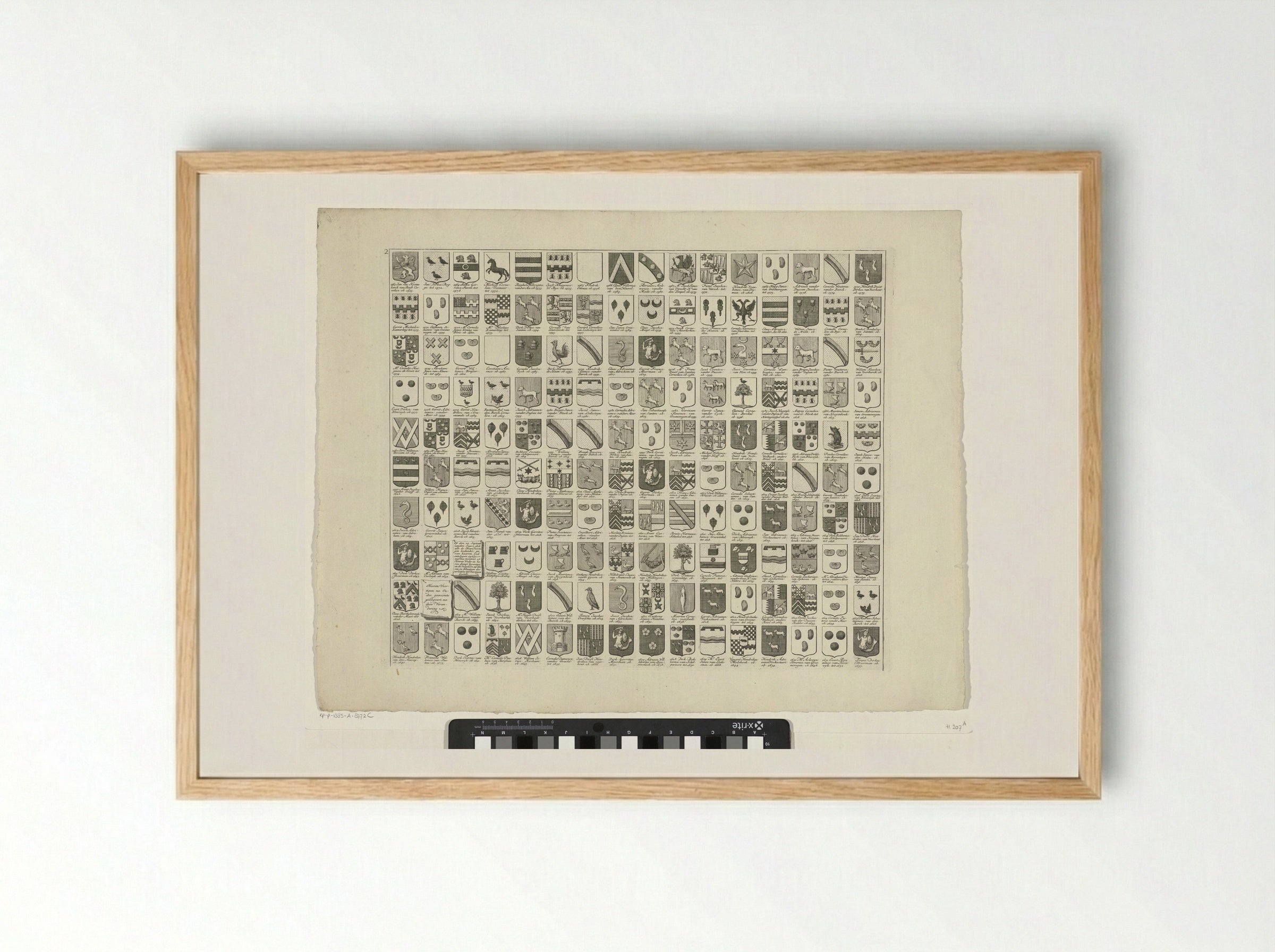 Wapenkaart met de wapens en namen van de Heren Veertigen van Delft, 2 - Hendrik de Leth - Framed Print Wood