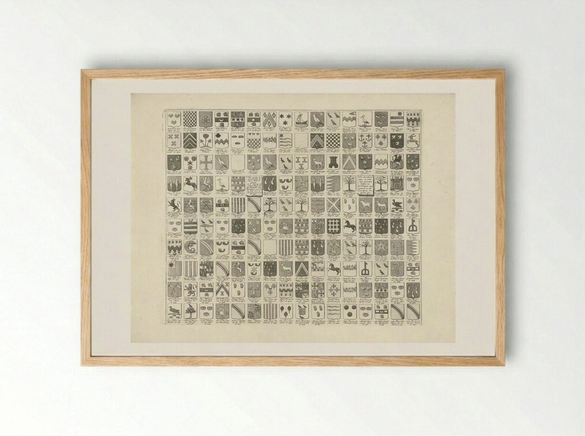 Wapenkaart met de wapens en namen van de Heren Veertigen van Delft - Hendrik de Leth - Framed Print Wood