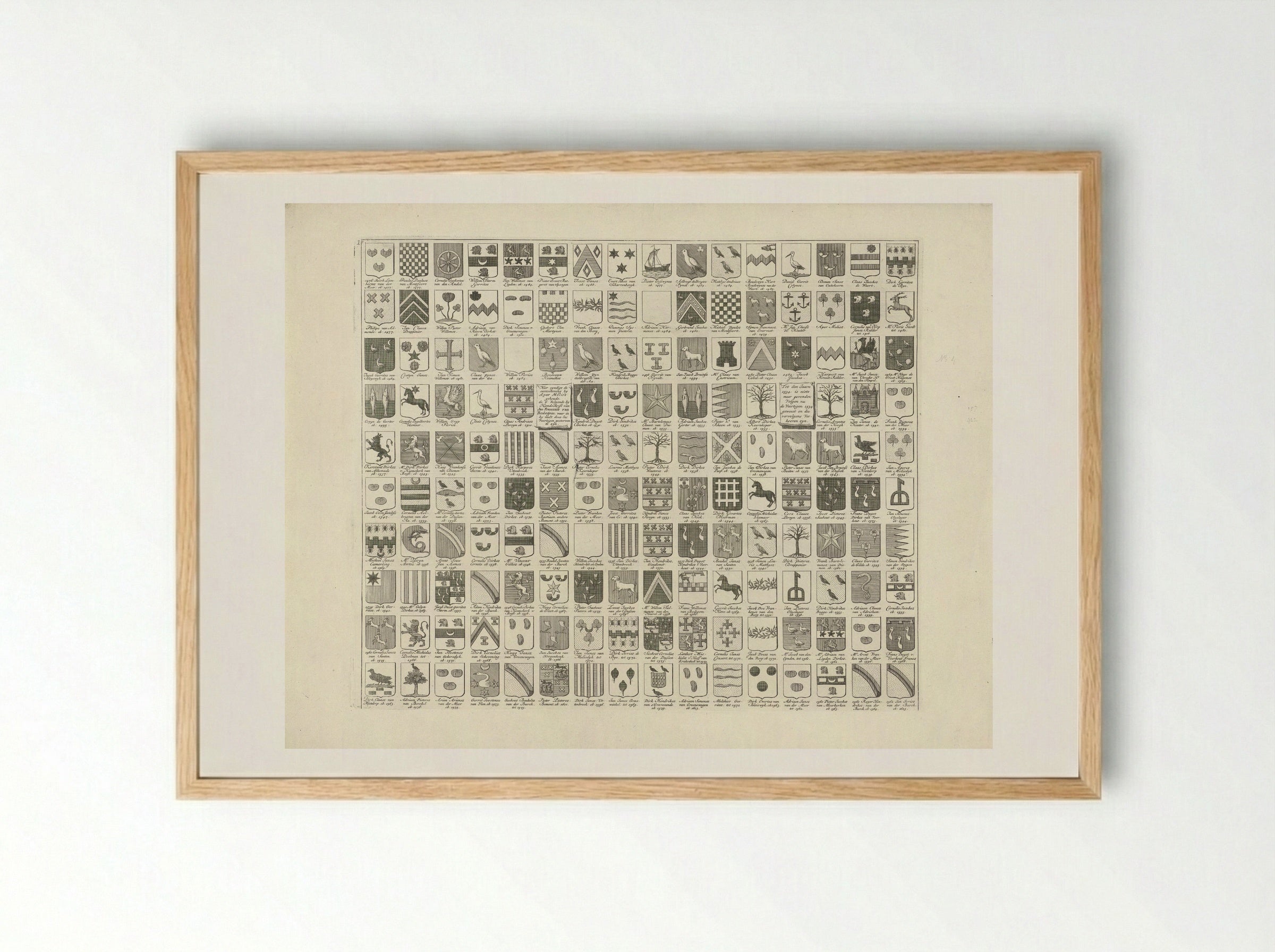 Wapenkaart met de wapens en namen van de Heren Veertigen van Delft - Hendrik de Leth - Framed Print Wood