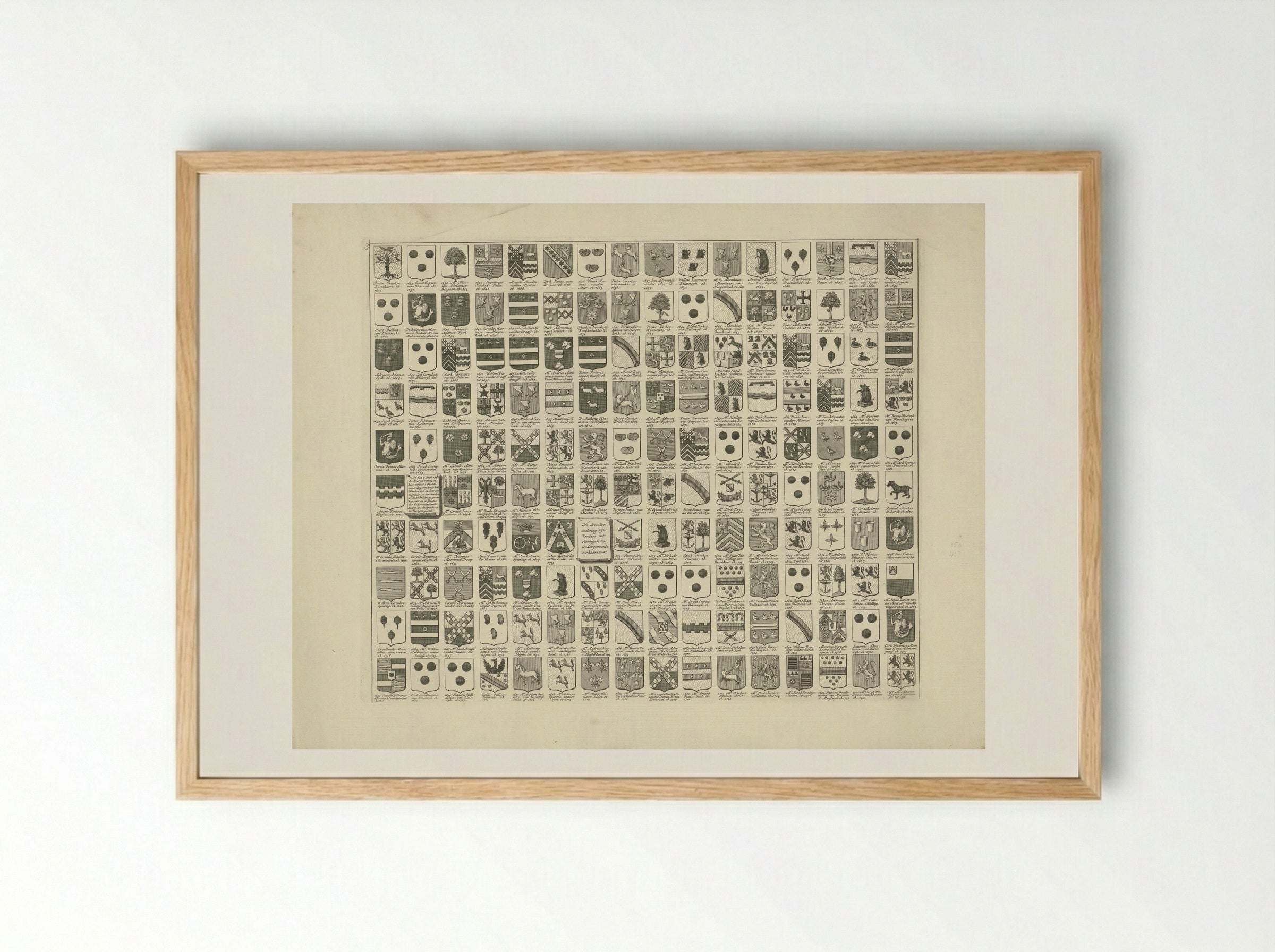 Wapenkaart met de wapens en namen van de Heren Veertigen van Delft - Hendrik de Leth - Framed Print Wood