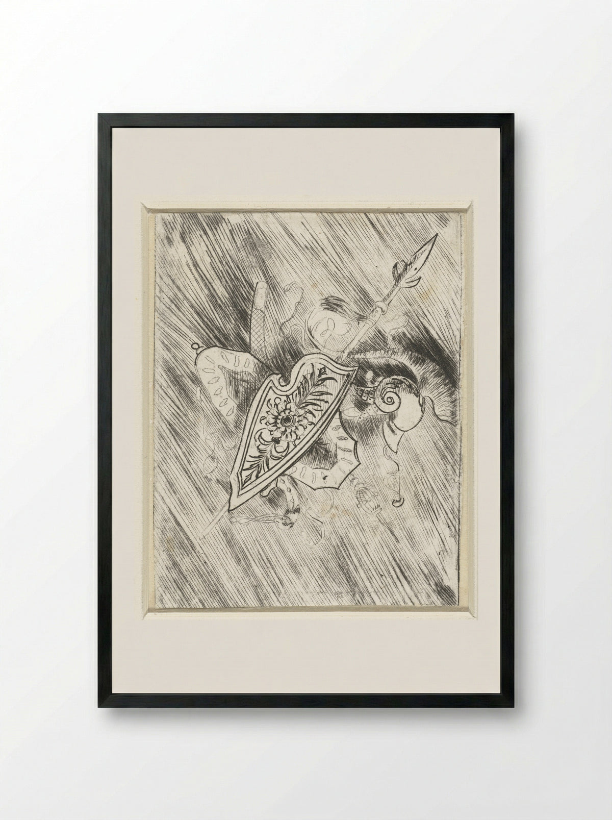 Wapentrofeeën waaronder schilden en speer en helm - Meester van 1515 - Framed Print Black