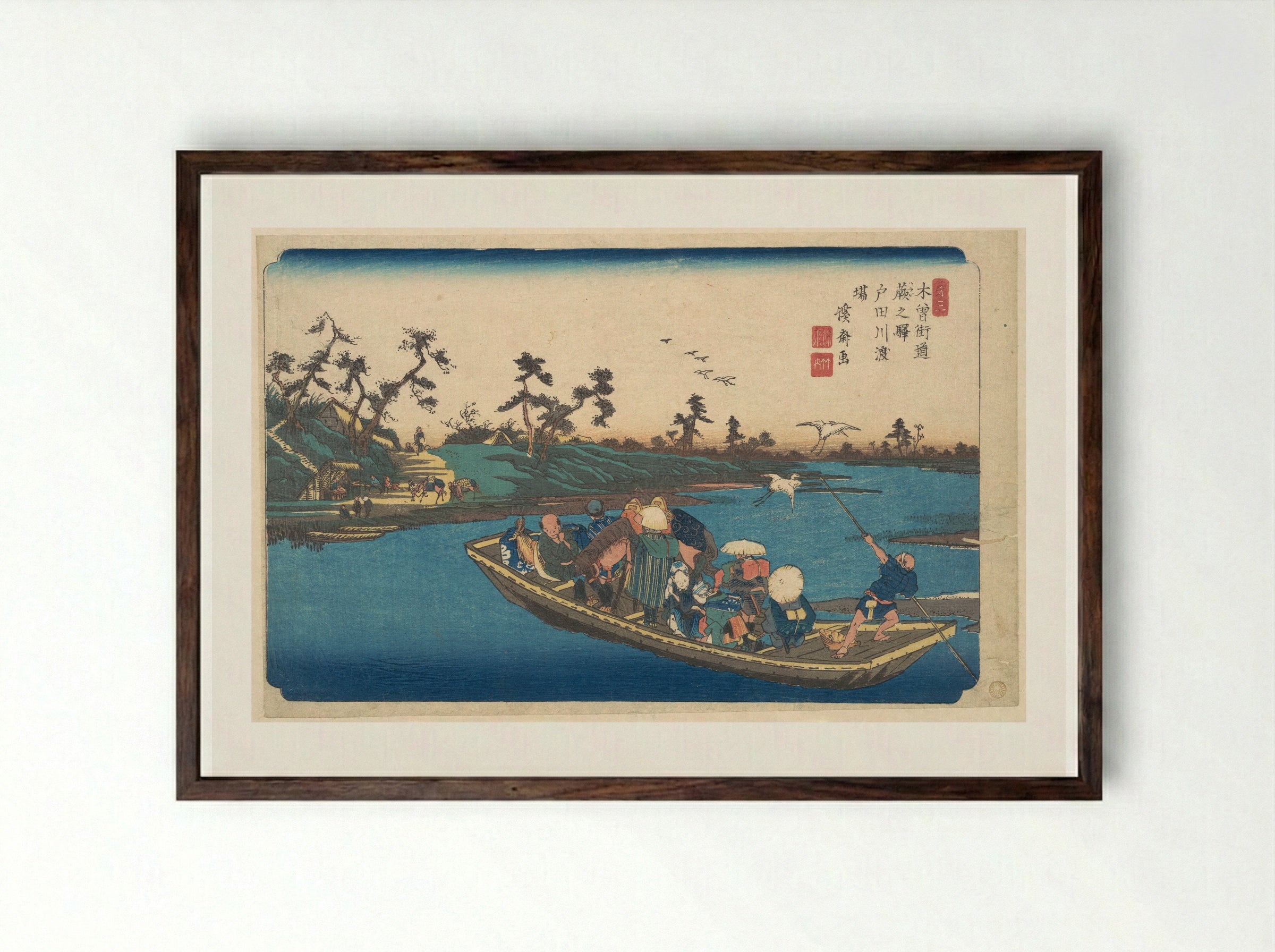 Warabi-juku, Todogawa Ferry - Keisai Eisen - Framed Print Dark Wood