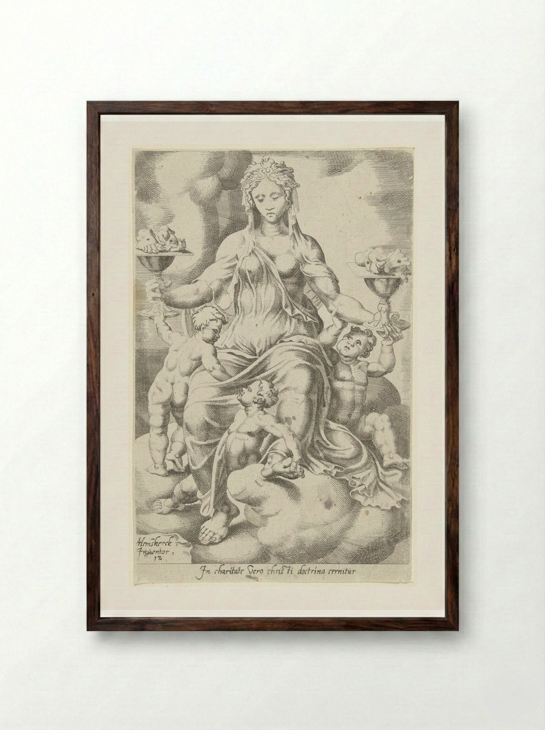 Ware liefdadigheid volgt de leer van Christus - Dirck Volckertsz. Coornhert - Framed Print Dark Wood
