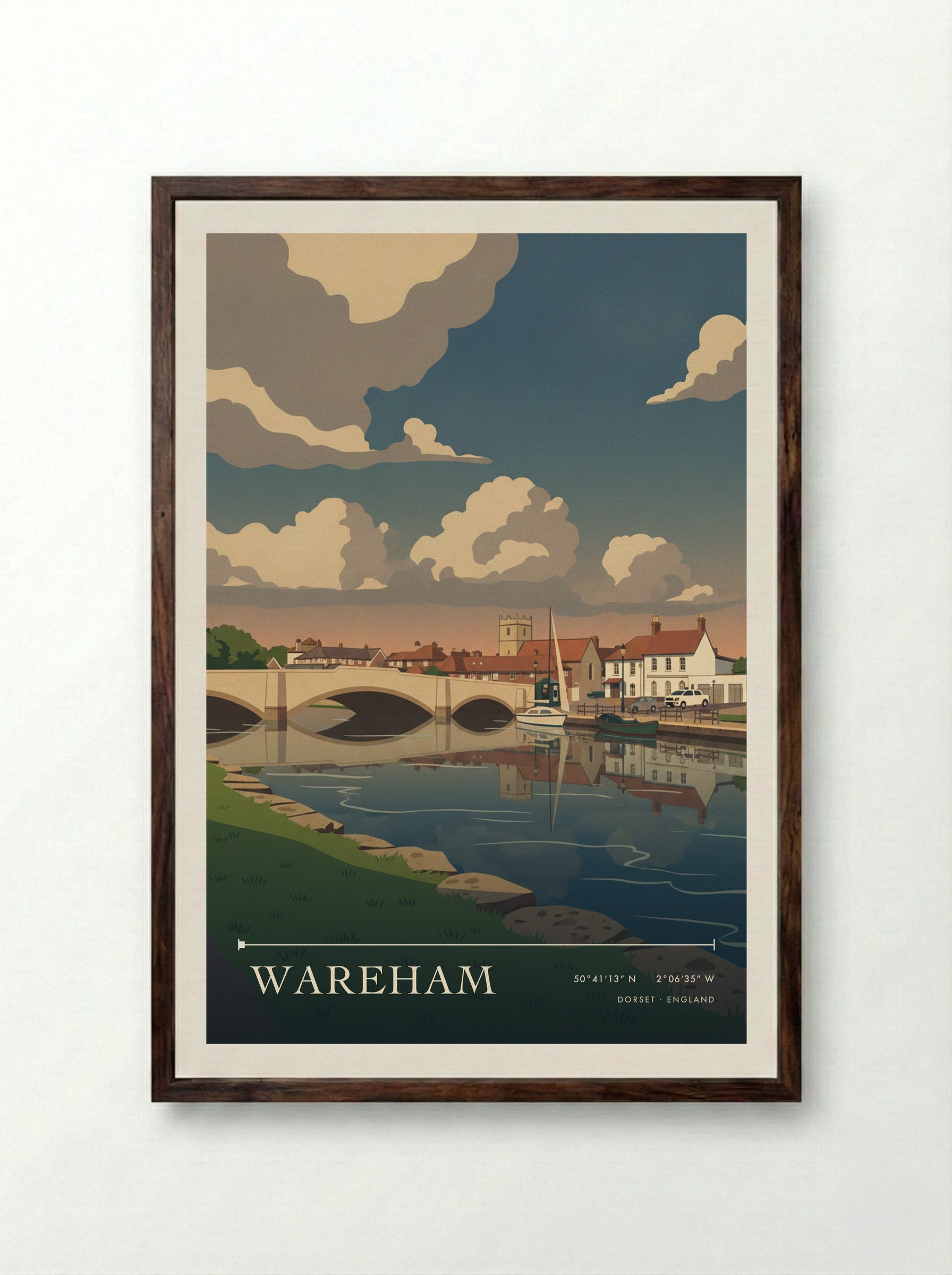Wareham Dorset England Travel Poster - Framed Print Dark Wood