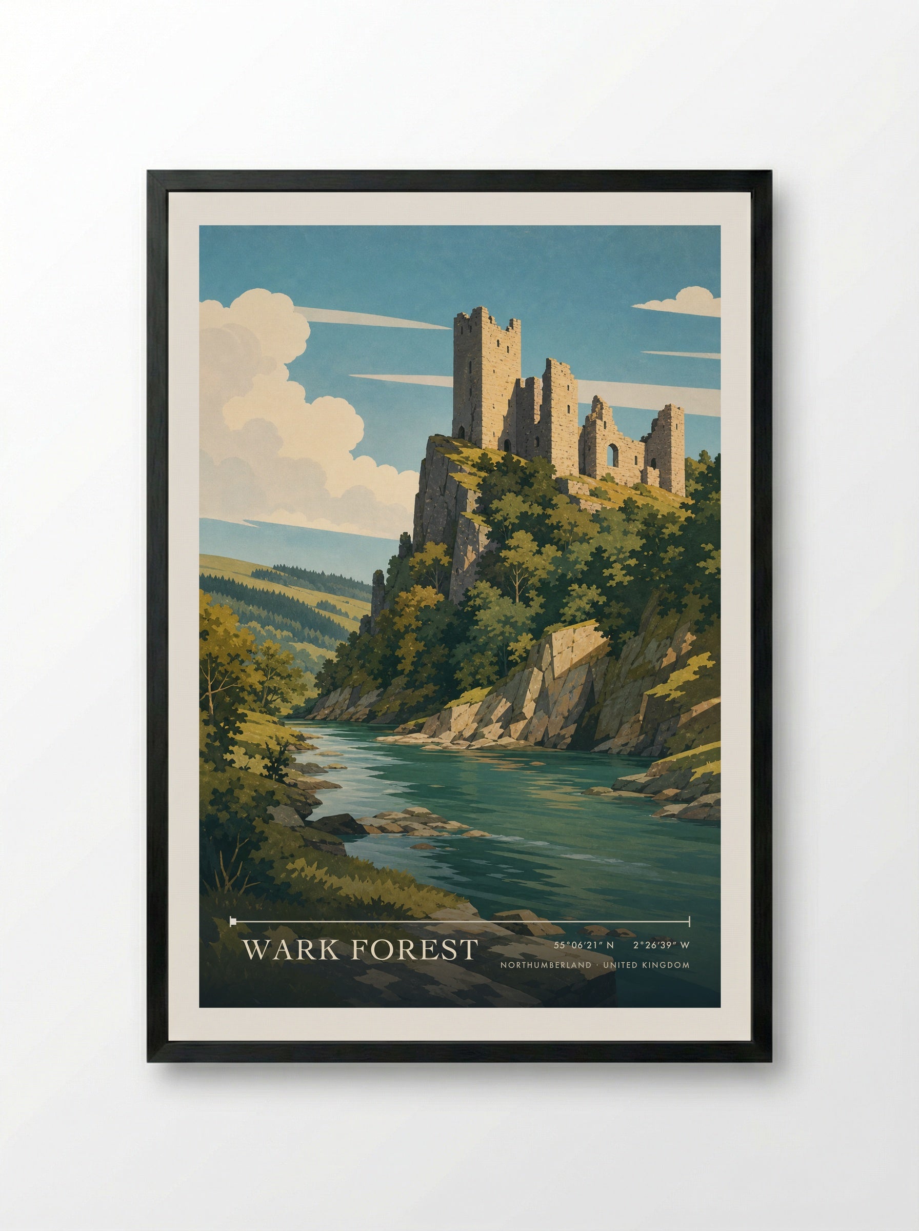 Wark Forest Northumberland United Kingdom Travel Poster - Framed Print Black