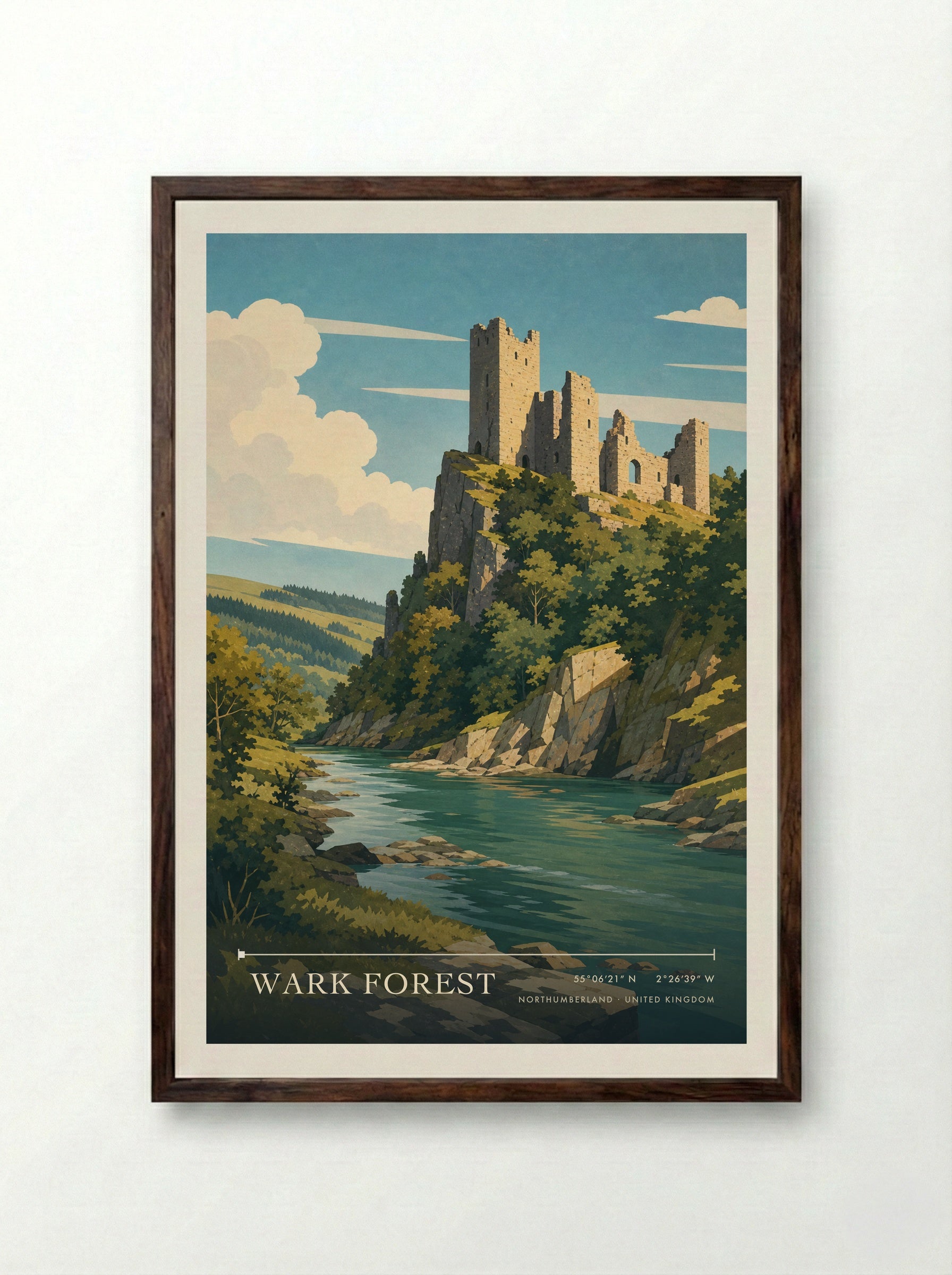Wark Forest Northumberland United Kingdom Travel Poster - Framed Print Dark Wood