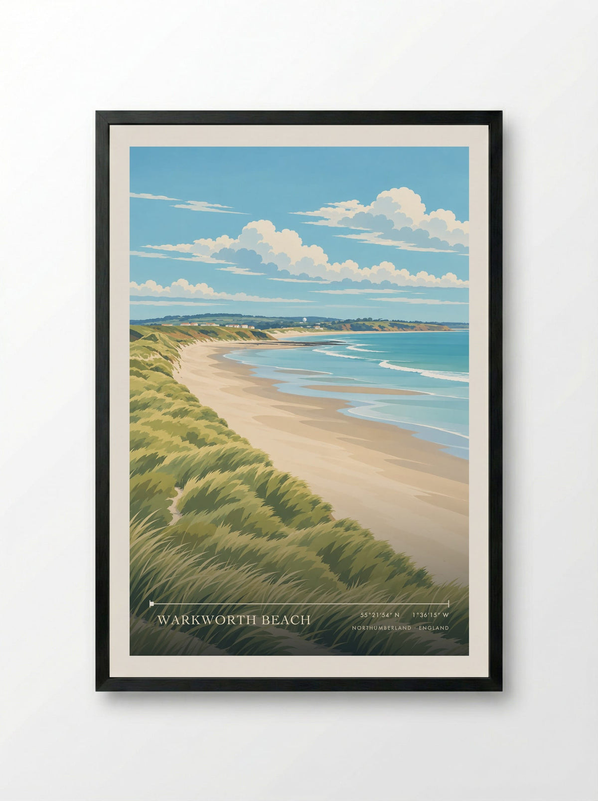 Warkworth Beach, Northumberland | Travel Poster - Framed Print Black