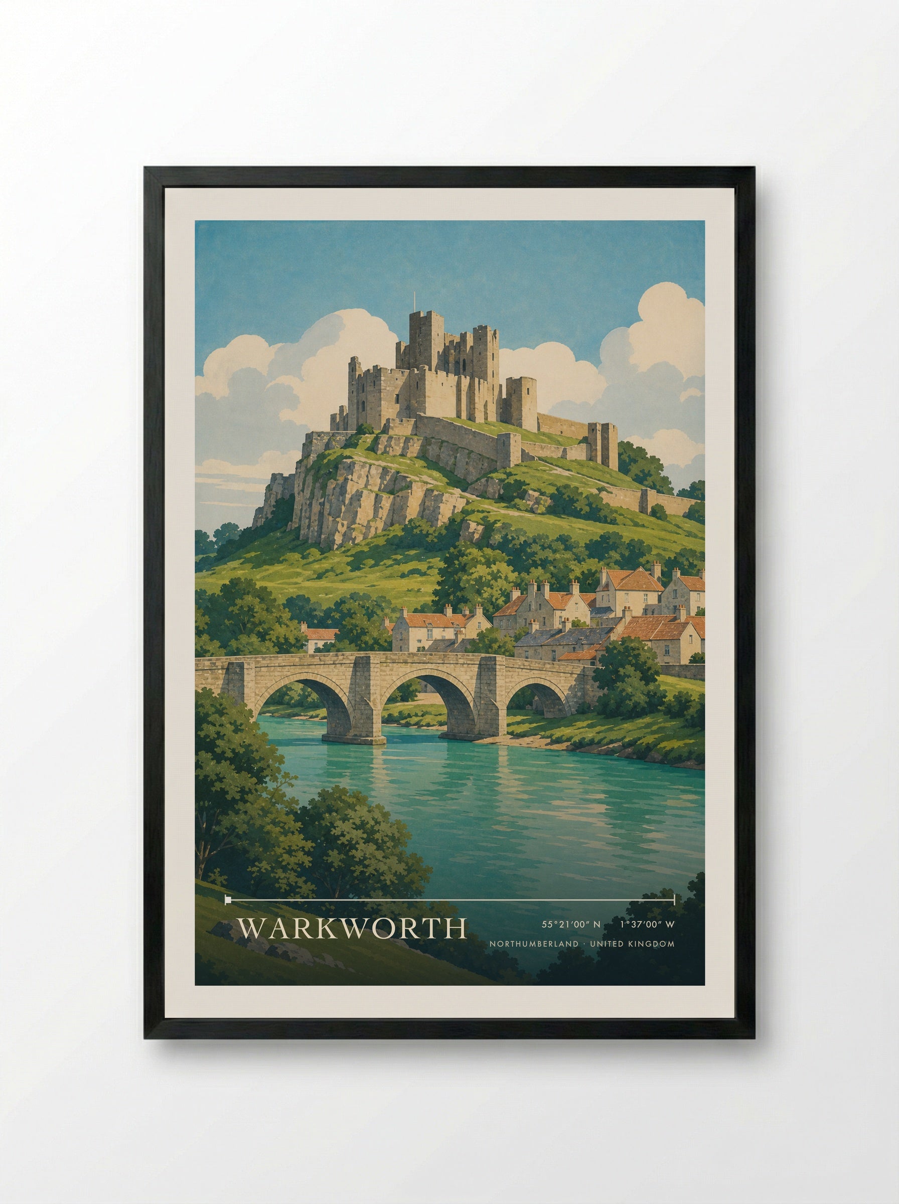 Warkworth Northumberland United Kingdom Travel Poster - Framed Print Black