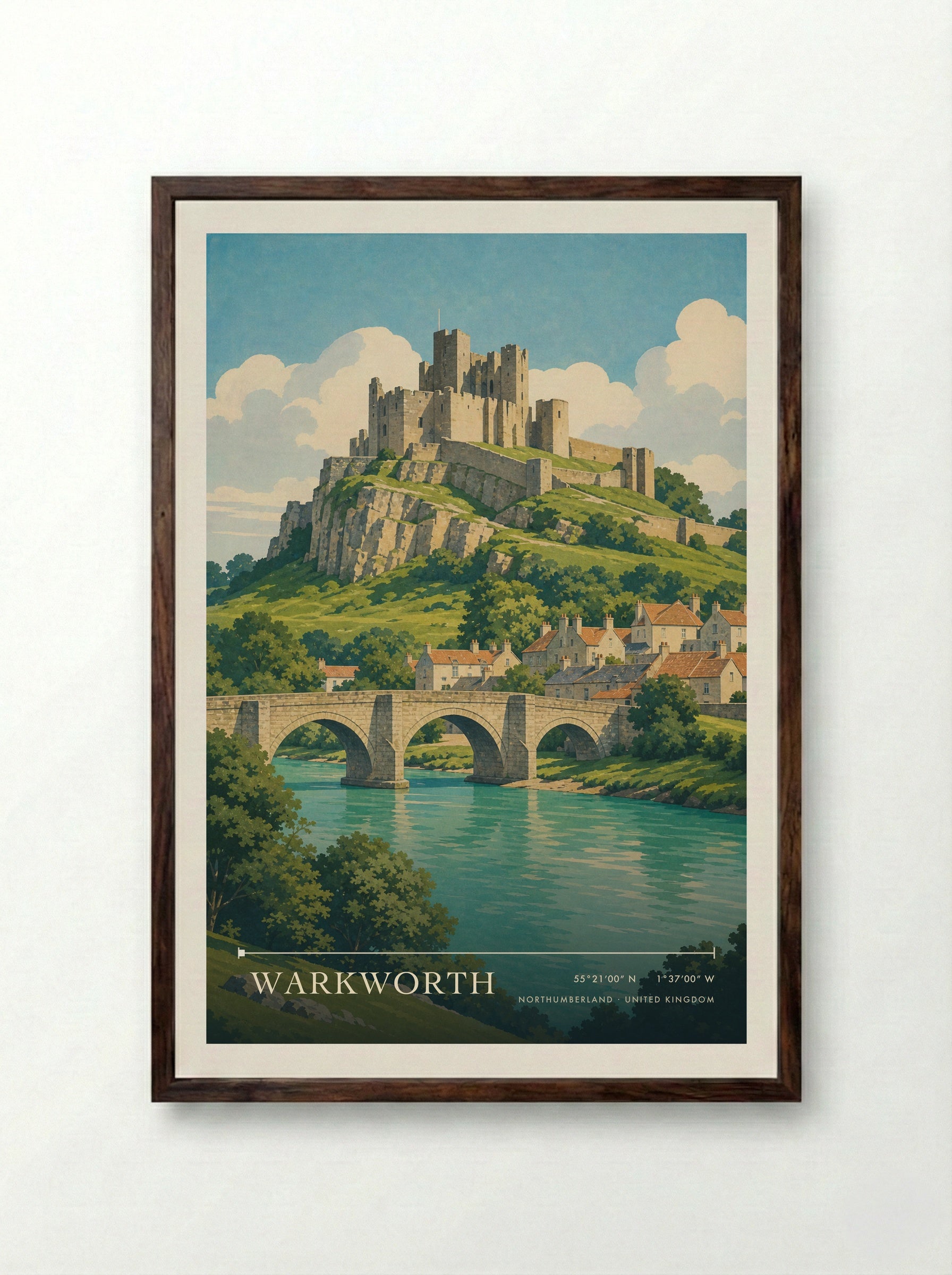 Warkworth Northumberland United Kingdom Travel Poster - Framed Print Dark Wood