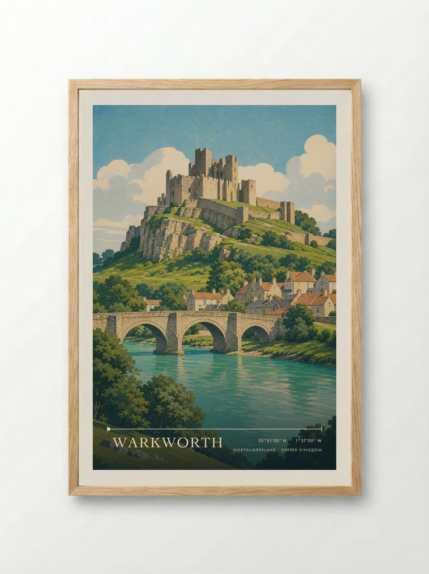 Warkworth Northumberland United Kingdom Travel Poster - Framed Print Wood