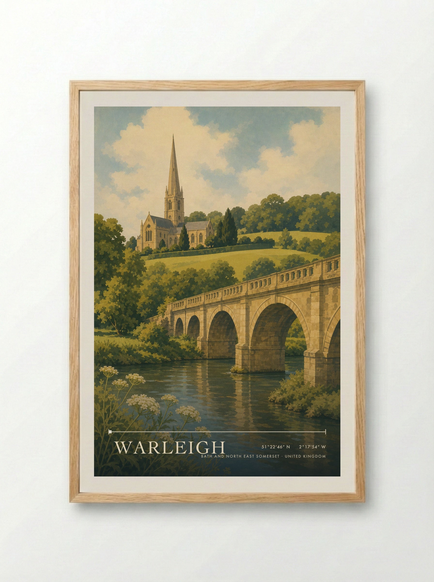 Warleigh Bath and North East Somerset United Kingdom Travel Poster - Framed Print Wood