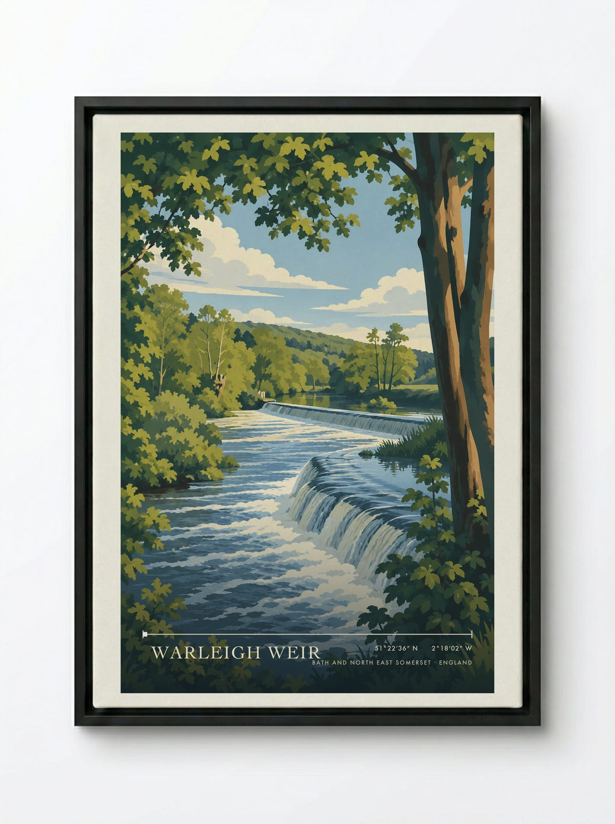 Warleigh Weir, Bath and North East Somerset | Travel Poster - Framed Canvas Black