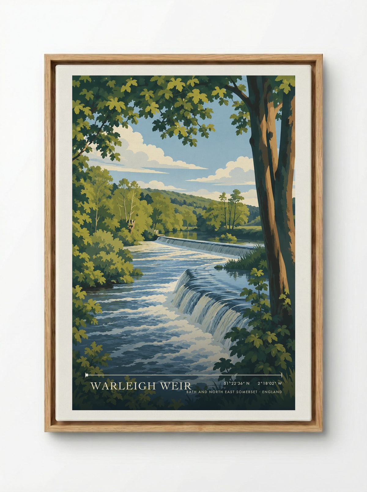 Warleigh Weir, Bath and North East Somerset | Travel Poster - Framed Canvas Wood