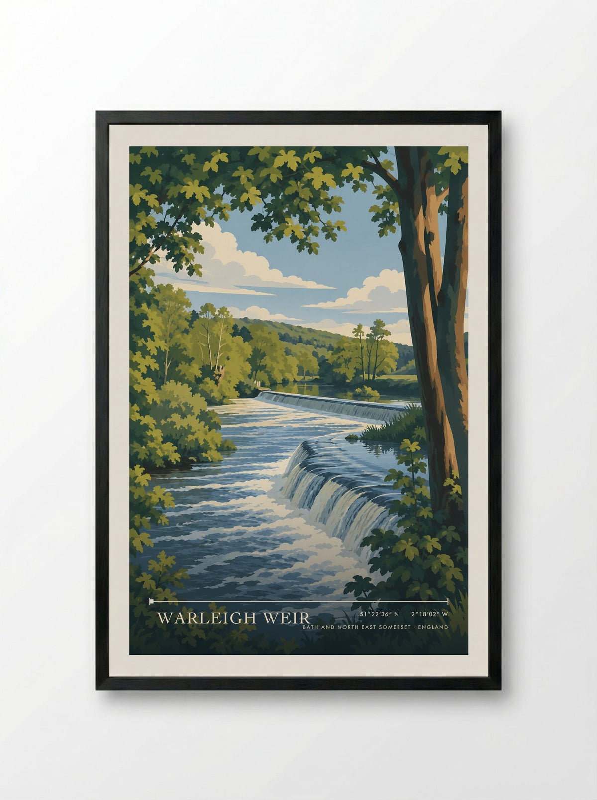 Warleigh Weir, Bath and North East Somerset | Travel Poster - Framed Print Black