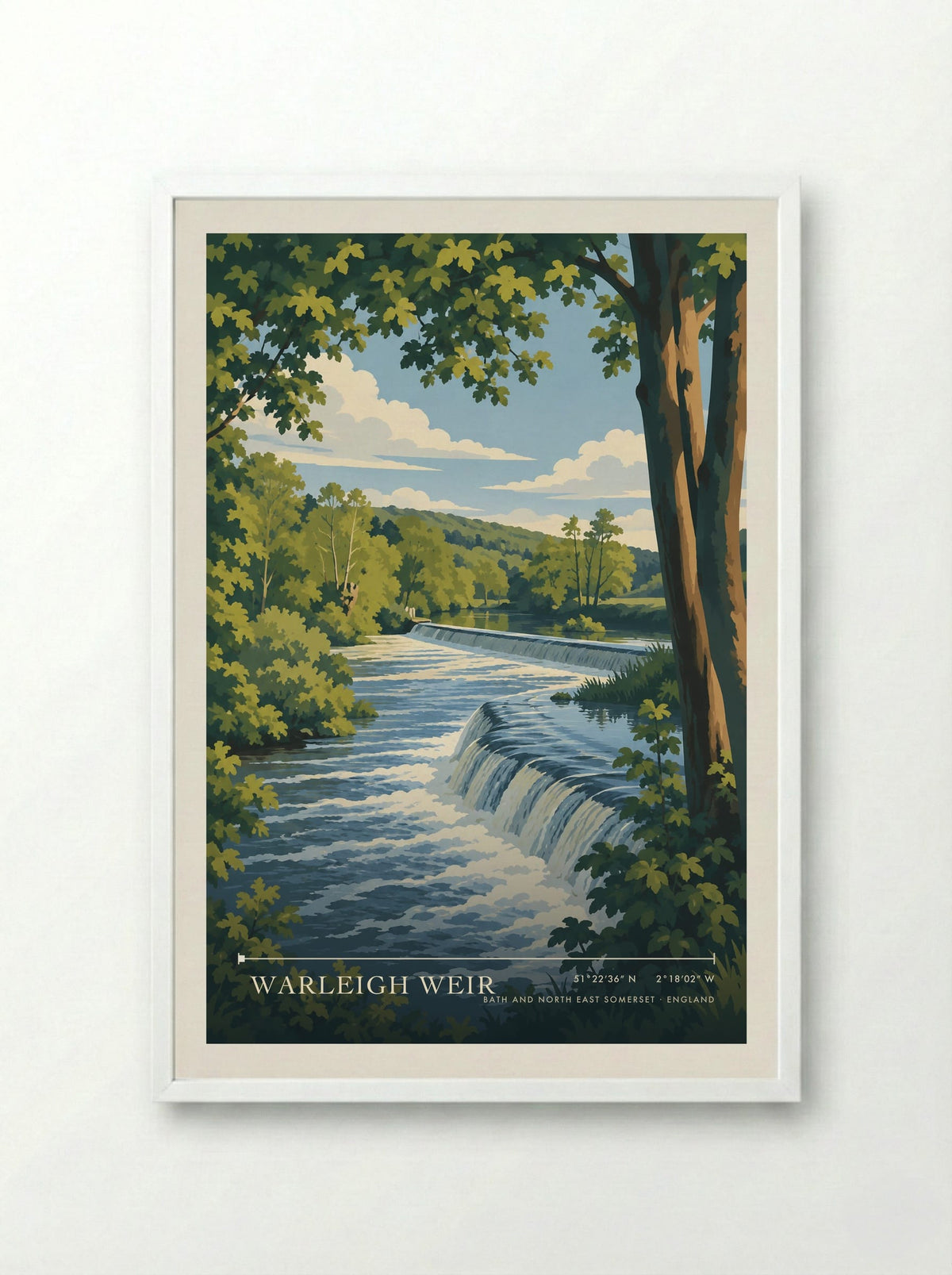 Warleigh Weir, Bath and North East Somerset | Travel Poster - Framed Print White