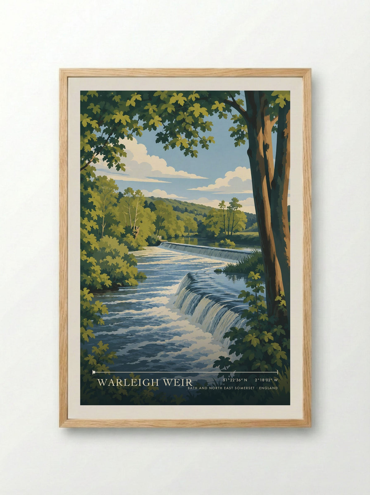 Warleigh Weir, Bath and North East Somerset | Travel Poster - Framed Print Wood