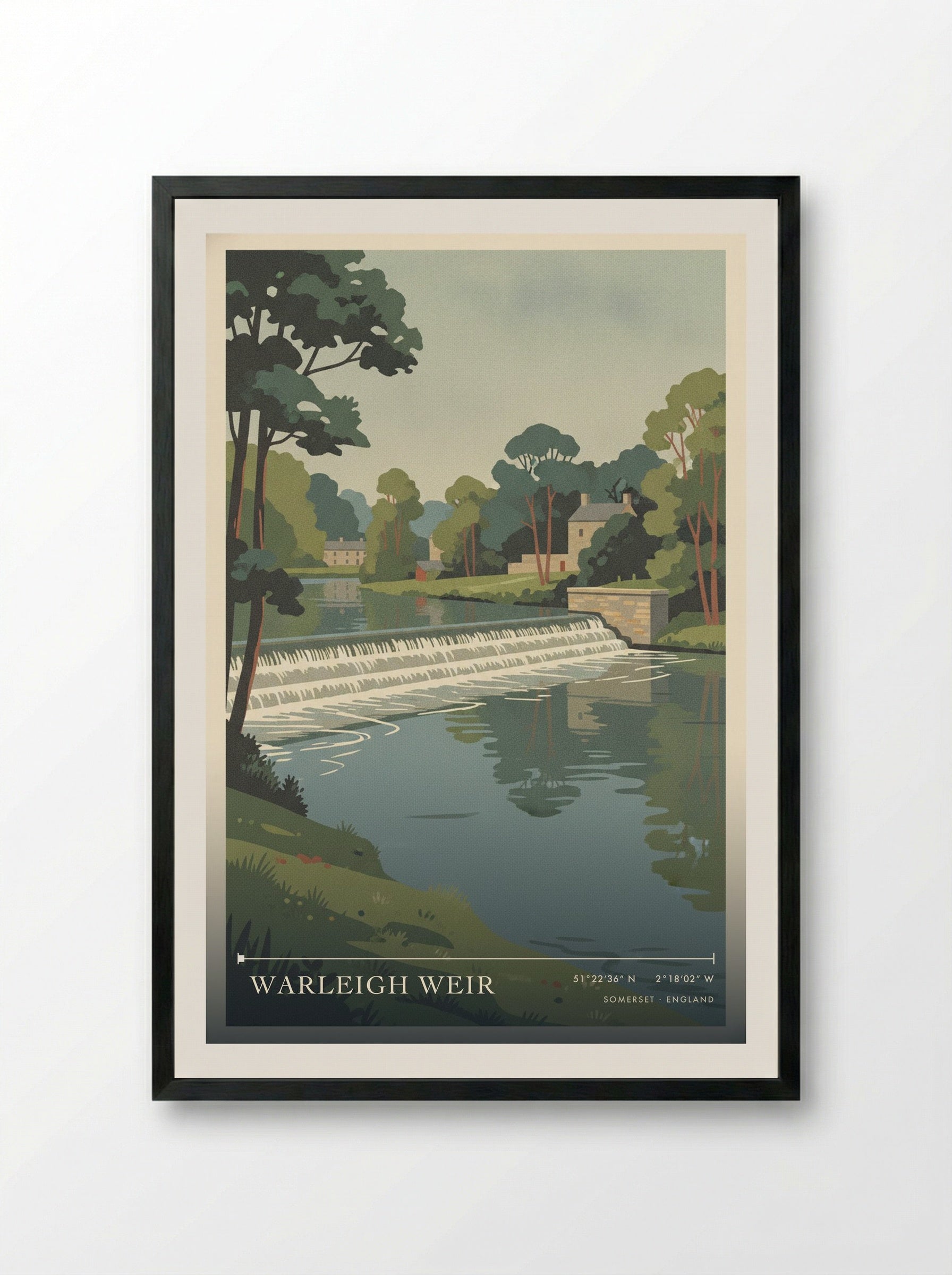 Warleigh Weir Somerset England Travel Poster - Framed Print Black