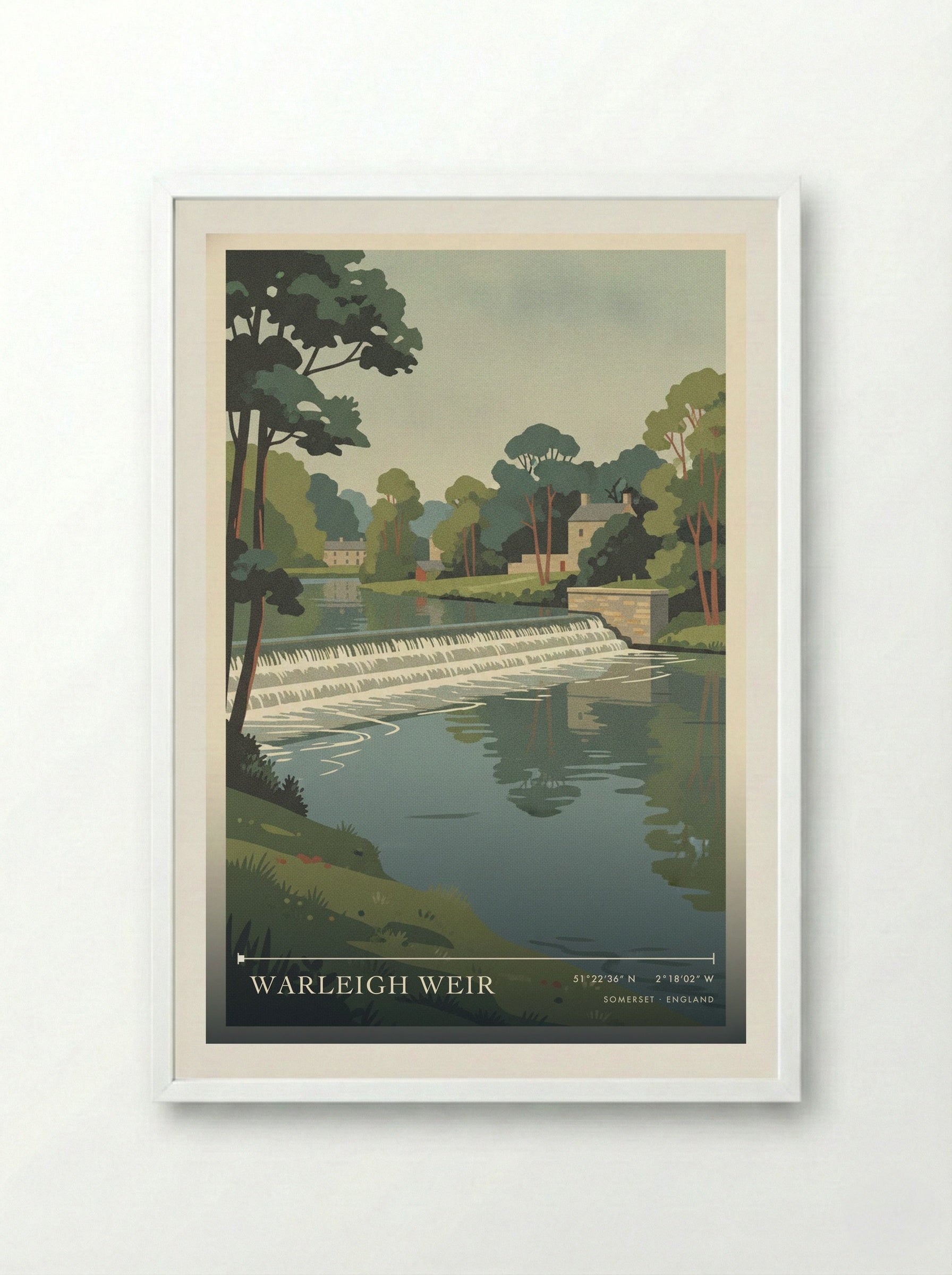 Warleigh Weir Somerset England Travel Poster - Framed Print White