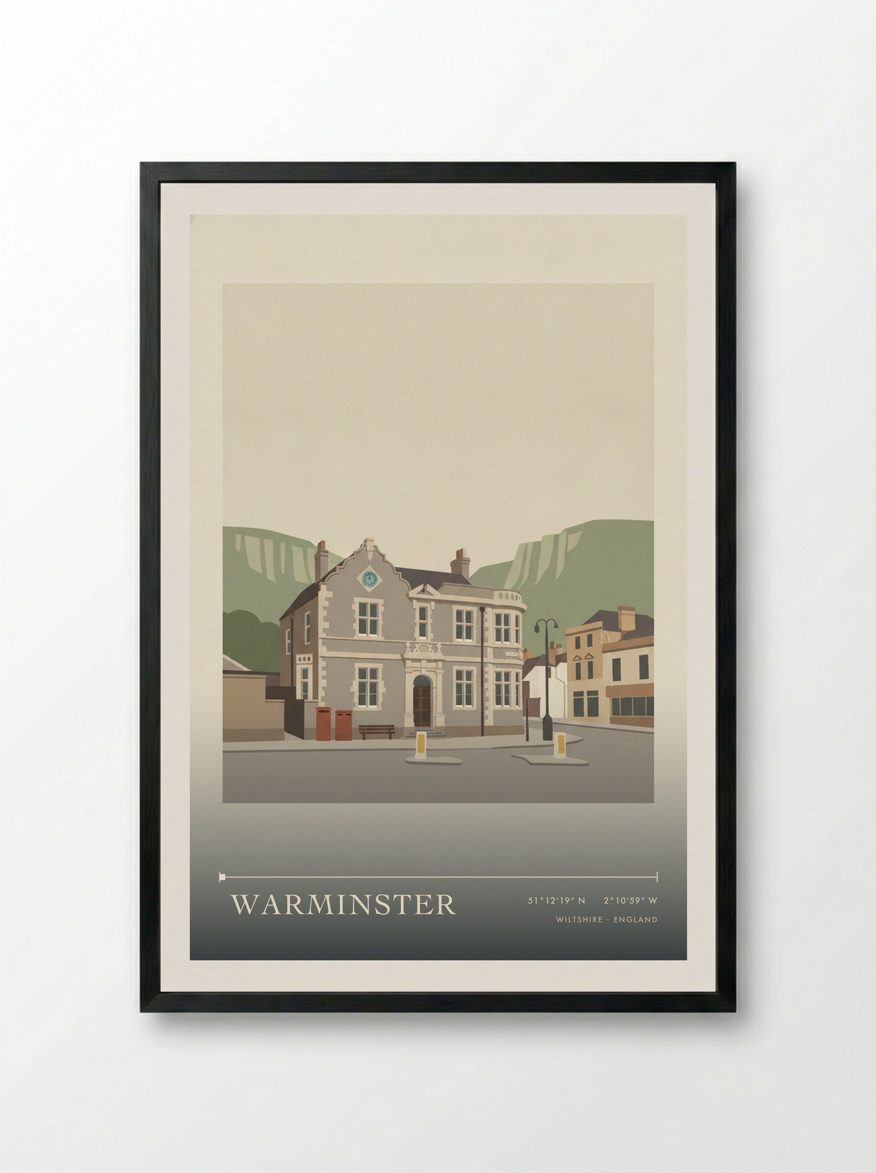Warminster Wiltshire England Travel Poster - Framed Print Black
