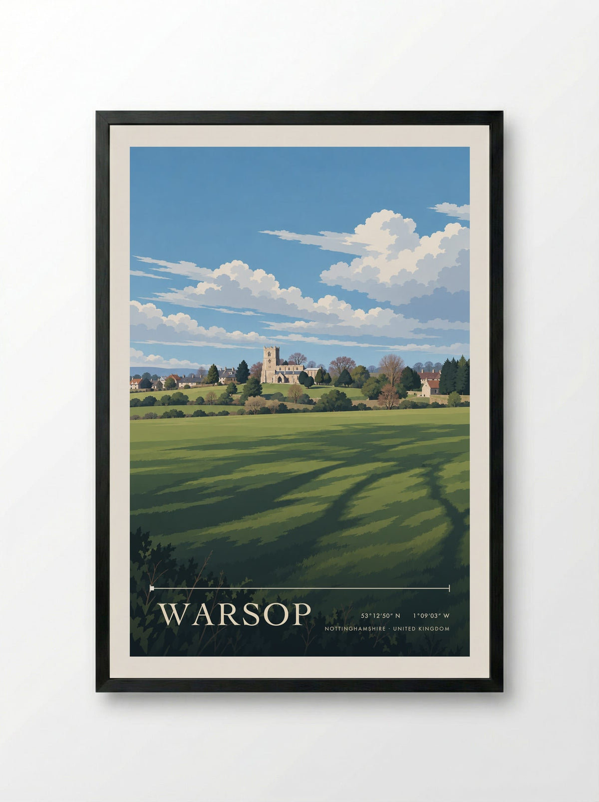 Warsop, Nottinghamshire | Travel Poster - Framed Print Black