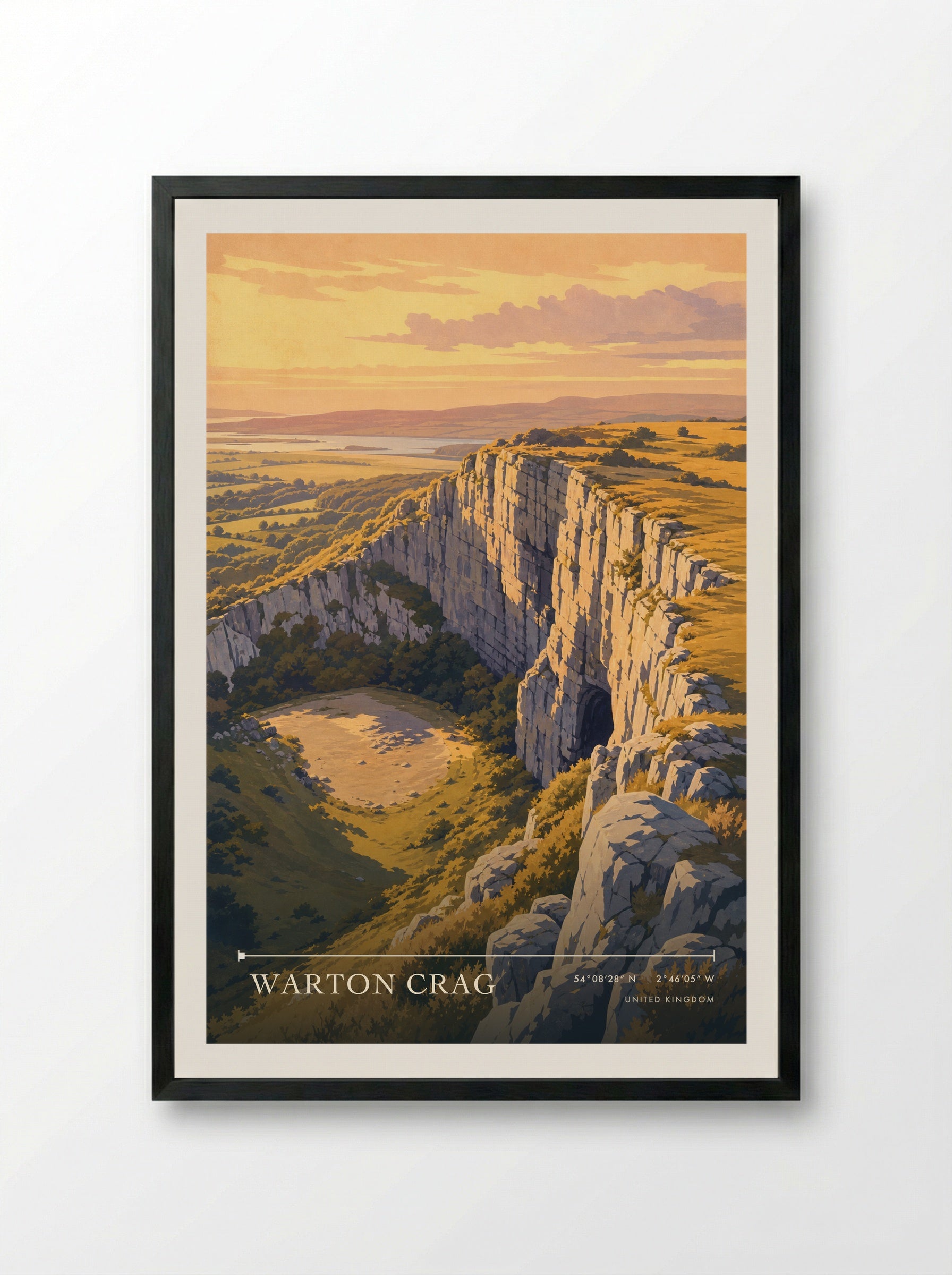Warton Crag United Kingdom Travel Poster - Framed Print Black