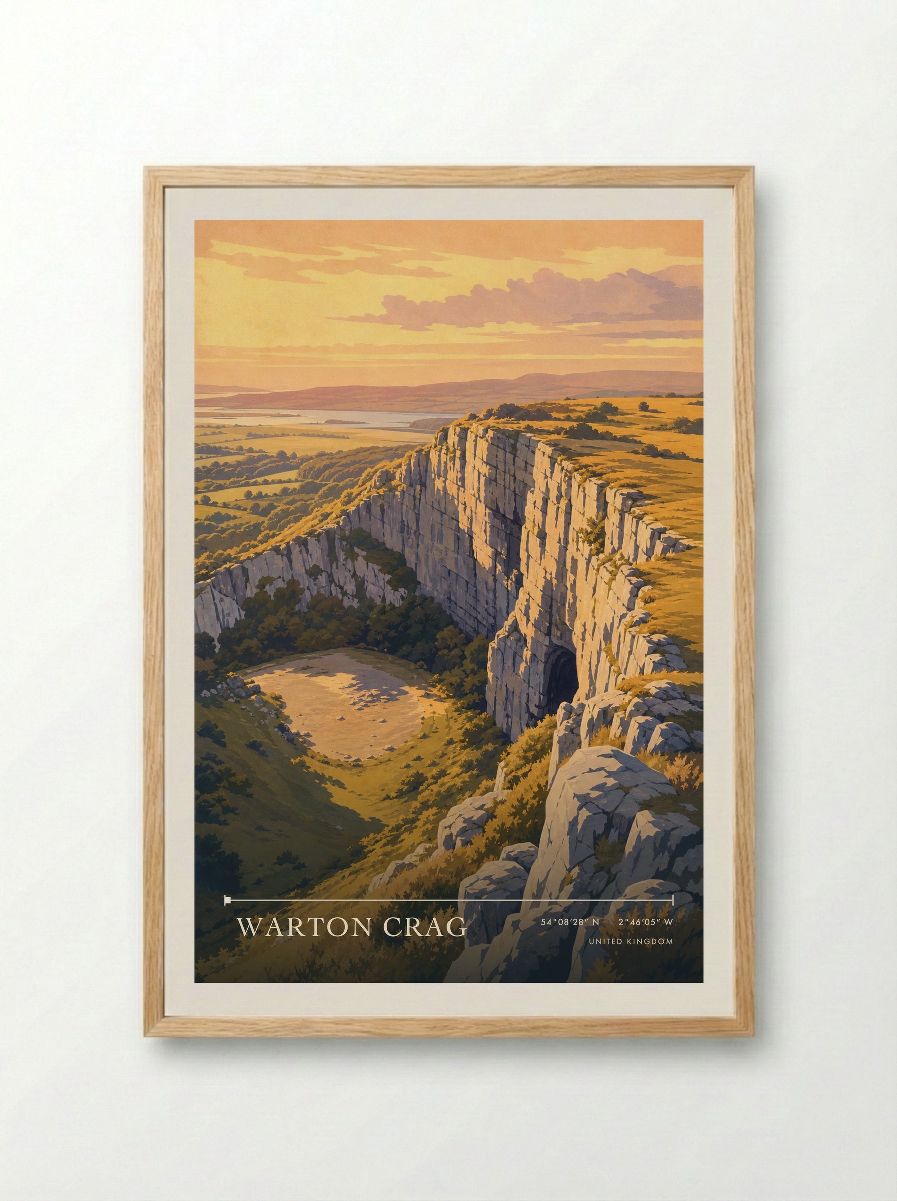 Warton Crag United Kingdom Travel Poster - Framed Print Wood