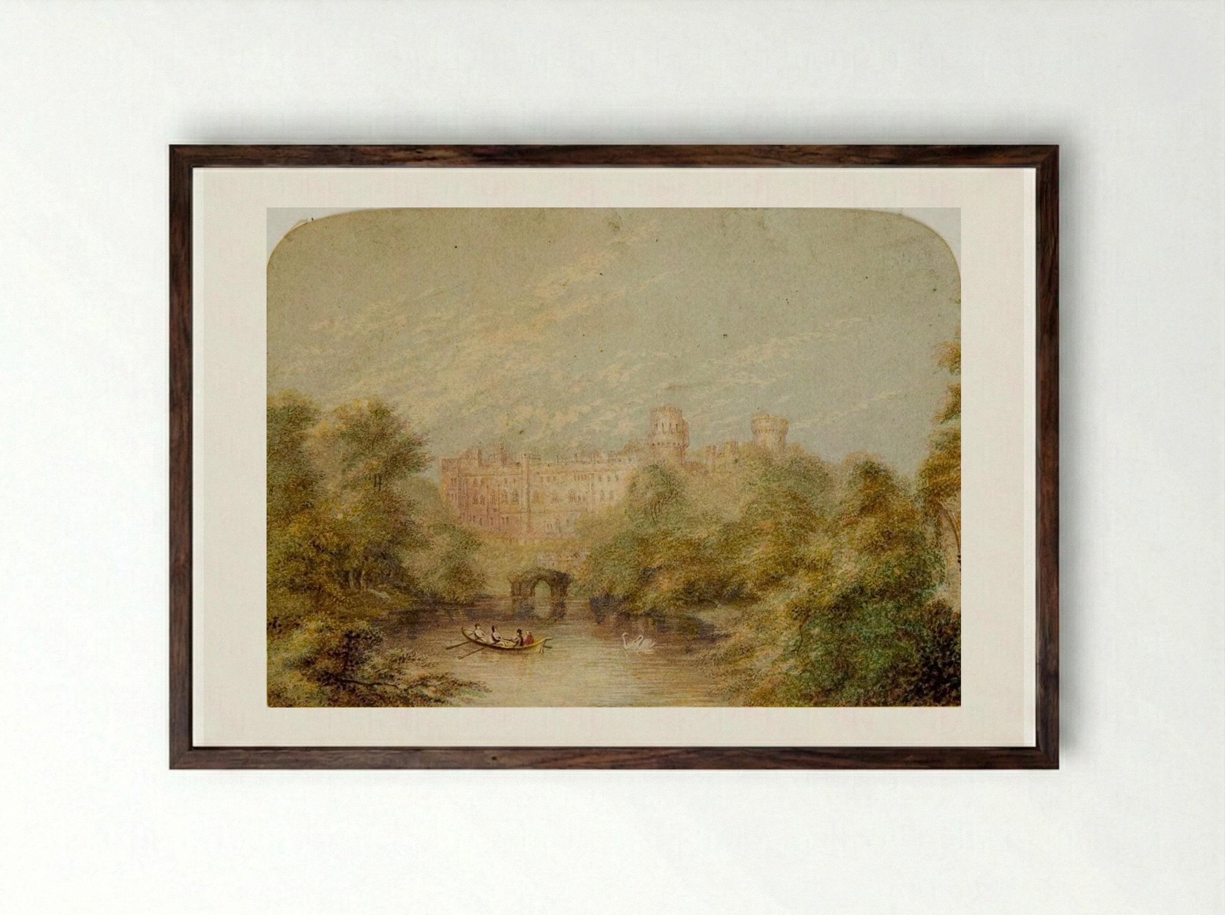 Warwick Castle - George Baxter - Framed Print Dark Wood