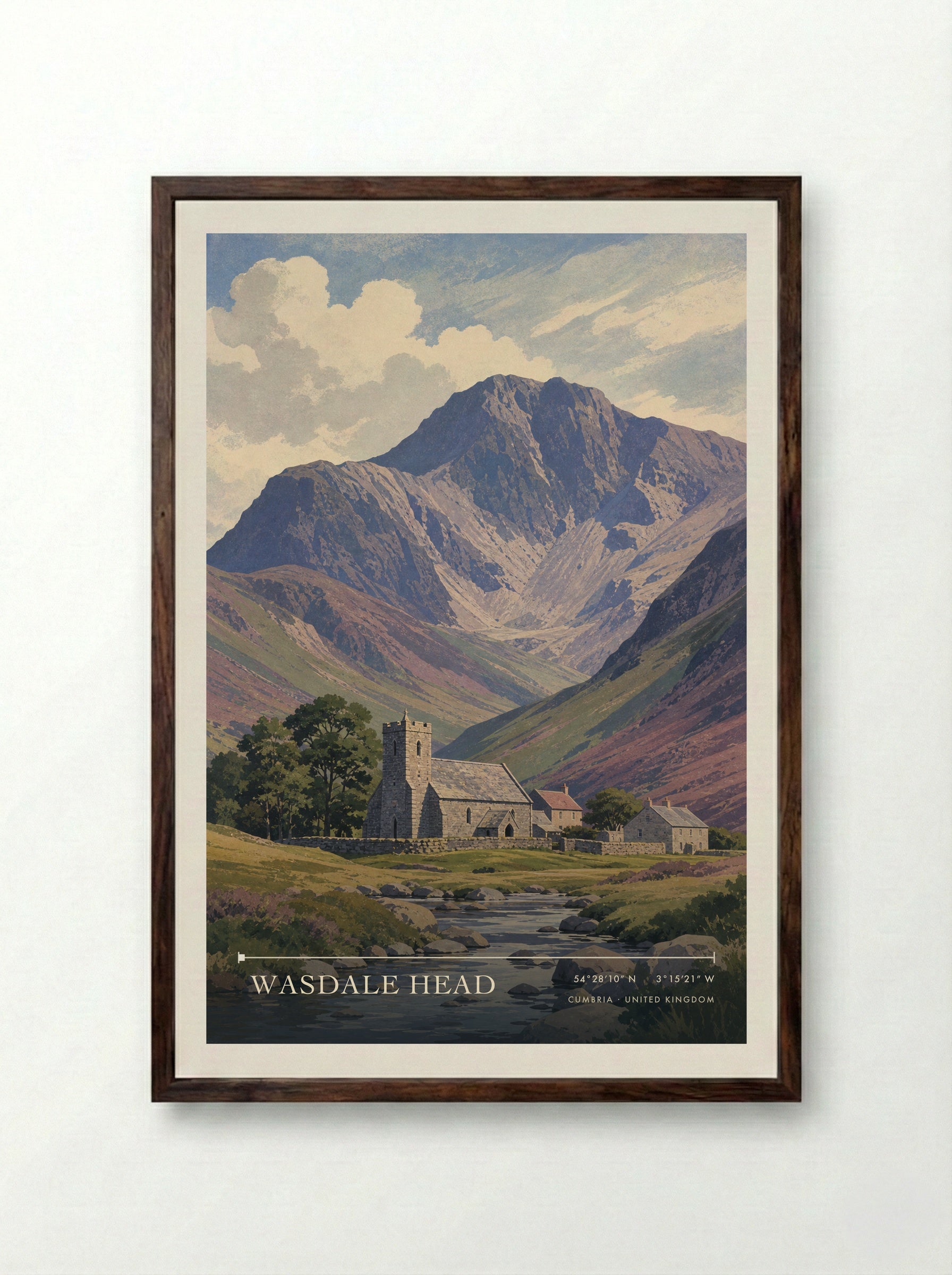 Wasdale Head Cumbria United Kingdom Travel Poster - Framed Print Dark Wood