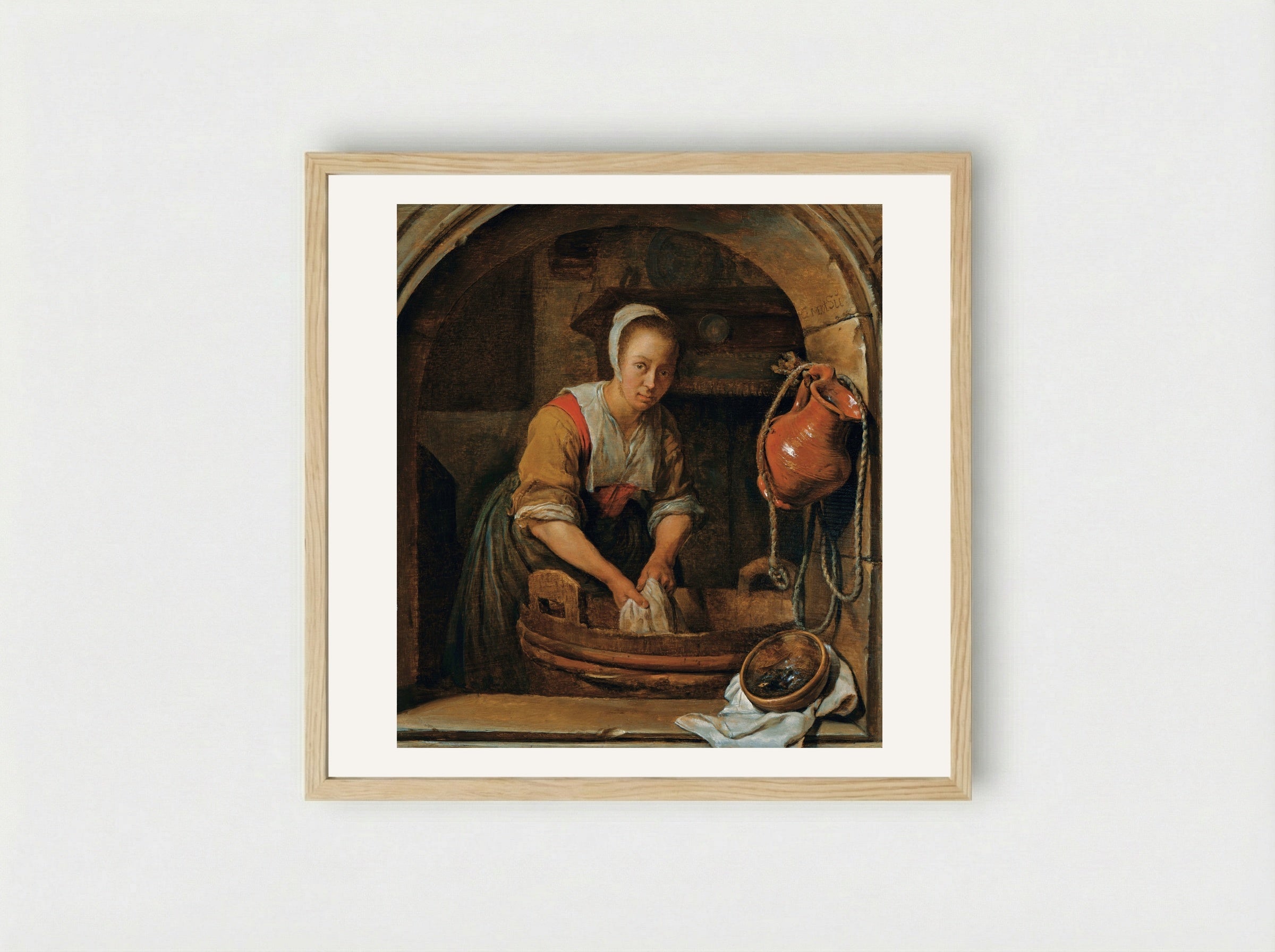 Washerwoman - Gabriel Metsu - Framed Print Wood