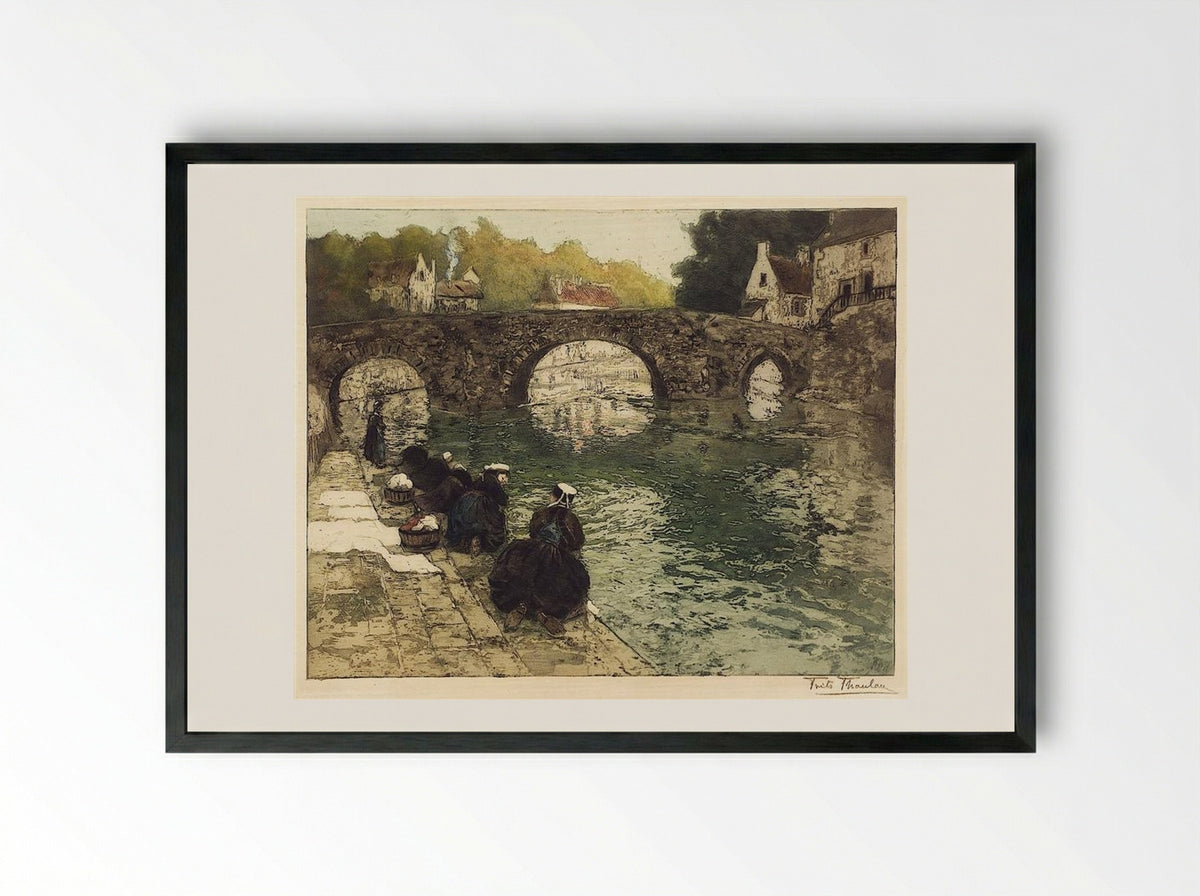 Washerwomen at Quimperle - Frits Thaulow - Framed Print Black