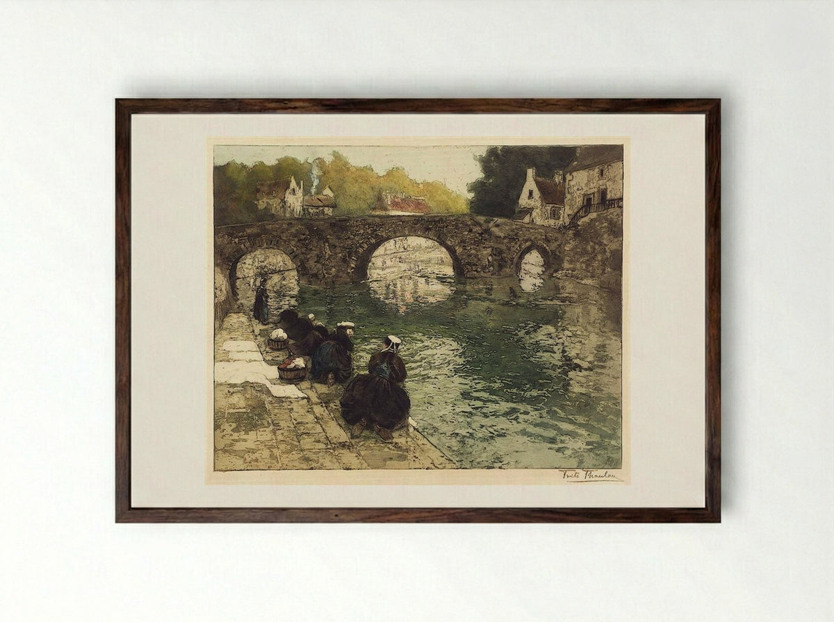 Washerwomen at Quimperle - Frits Thaulow - Framed Print Dark Wood