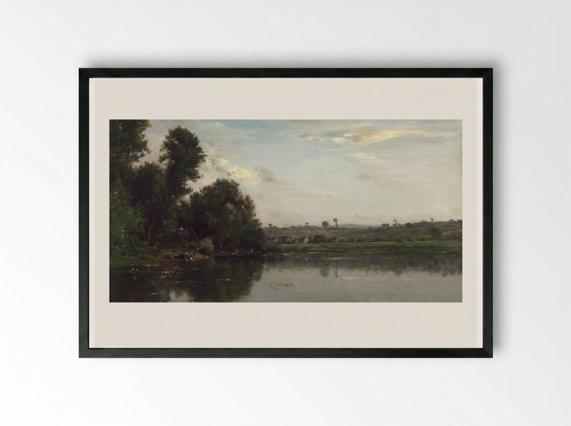 Washerwomen at the Oise River near Valmondois - Charles-Francois Daubigny - Framed Print Black