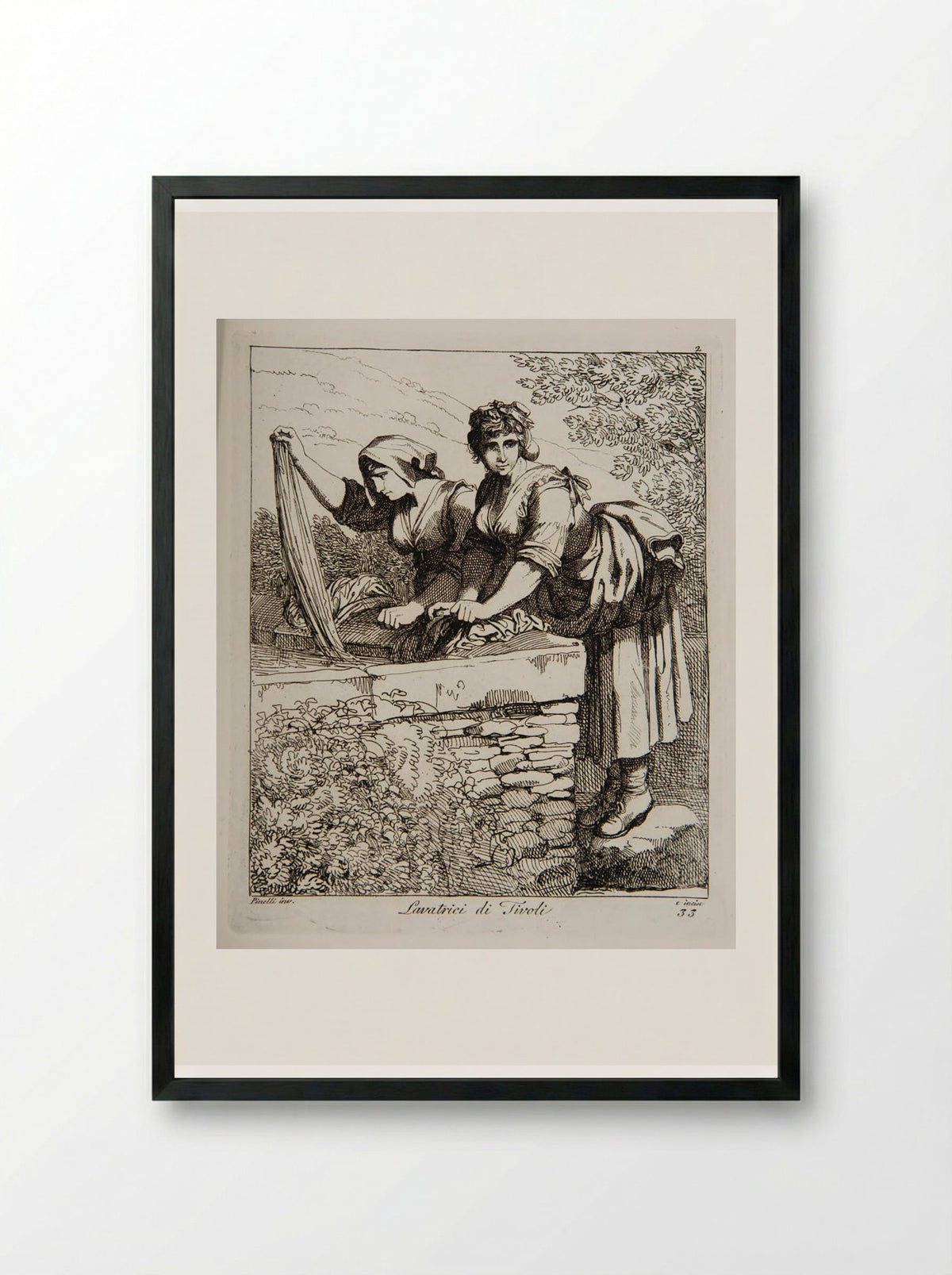 Washerwomen from Tivoli - Bartolomeo Pinelli - Framed Print Black