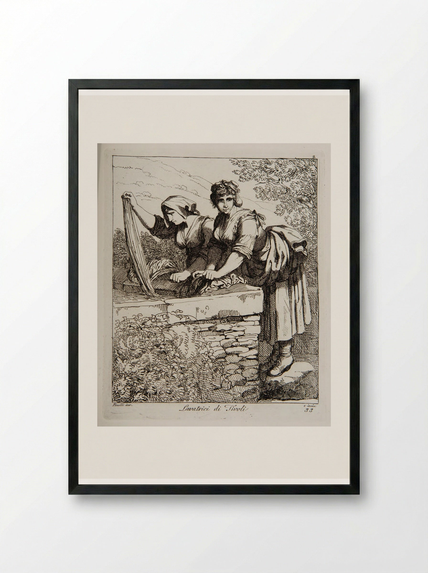 Washerwomen from Tivoli - Bartolomeo Pinelli - Framed Print Black